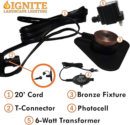 Miniatura 2 de Ignite Kit de luz de disco de bronce de 1 vatio de iluminación de paisaje con transformador de 6 vatios para iluminación de paisajes, estanques y