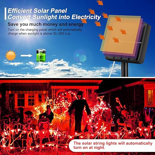 Miniatura 4 de Brightever Guirnalda de luces solares para exteriores, paquete de 2 luces LED de 78 pies, 200 LED, 8 modos de luces solares parpadeantes para