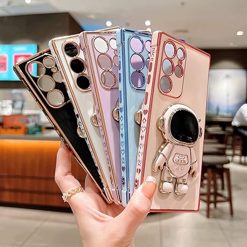 Miniatura 6 de PHYLLA Funda compatible con Samsung Galaxy S23 Ultra 018oz con diseño de astronauta de dibujos animados chapado de lujo con bonito patrón lateral de