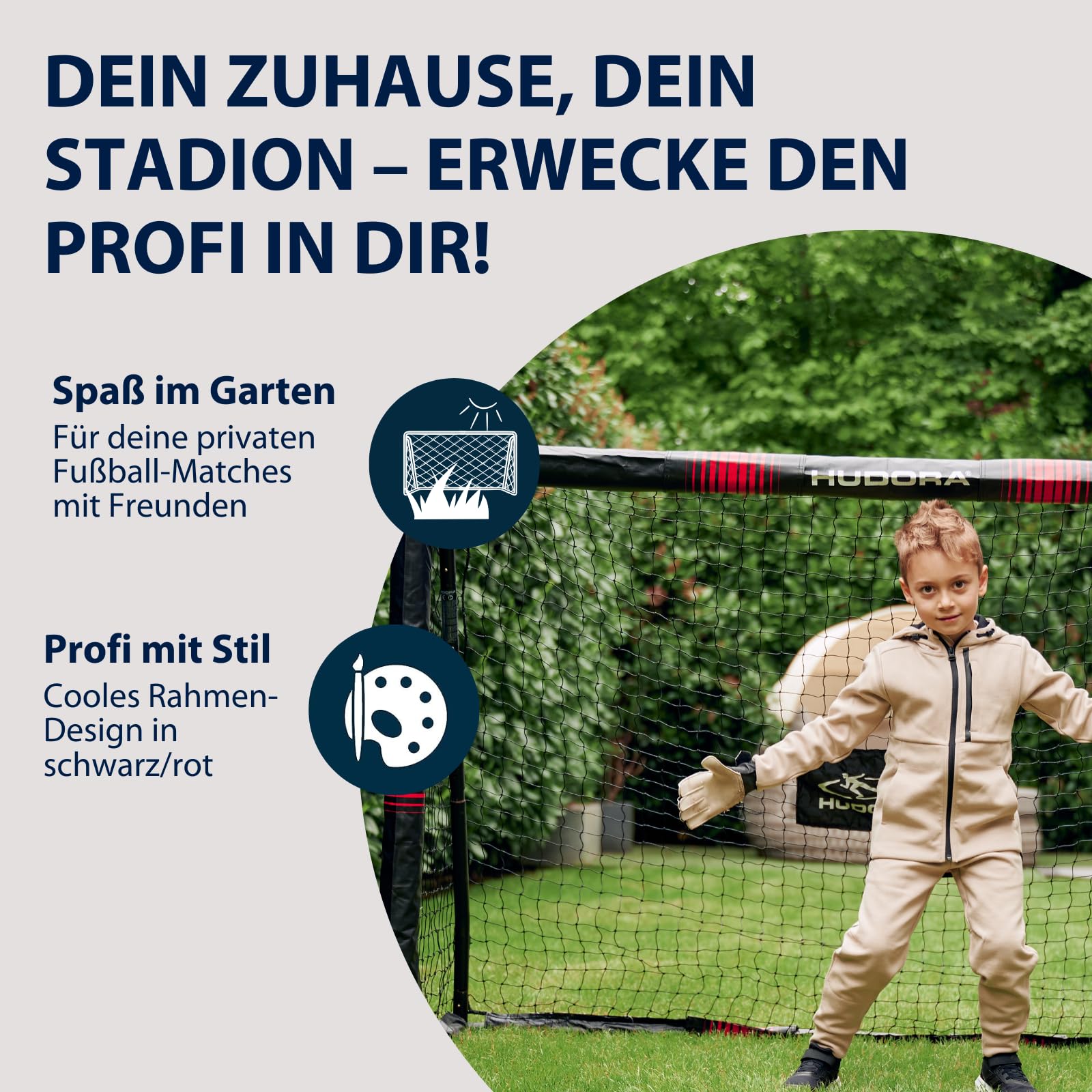 HUDORA Fußballtor Pro Tect - großes Fußballtor für Kinder und Erwachsene - Schaumstoff ummanteltes Fußballtor mit Netz - Hochwertiges Outdoor Tor mit Aufprallschutz