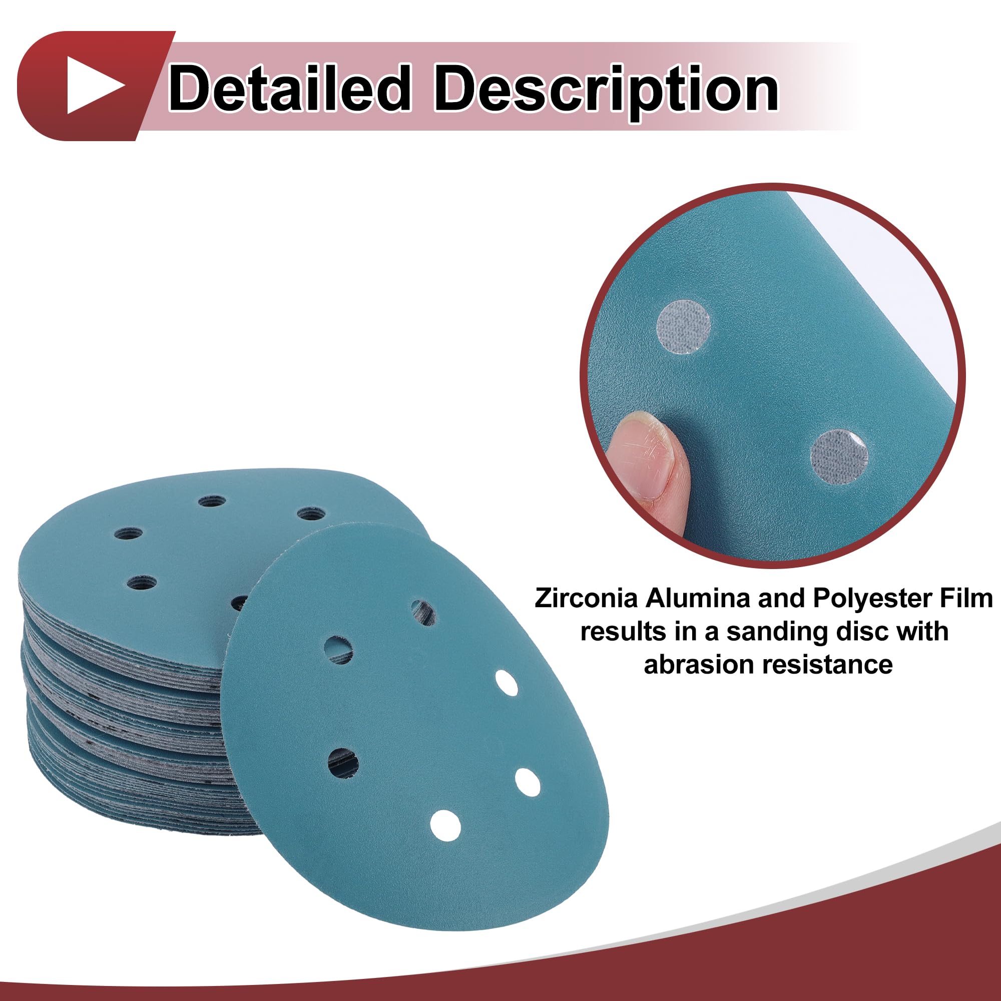 HEROFFIX 50 Pcs Car Wood Sanding Discs Smoothing Hook & Loop Sandpaper for Woodworking Automotive Refinishing 5.91" 7 Hole 320 Grit Blue Zirconia Alumina - Image 3