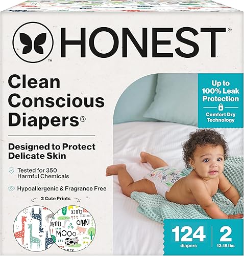 Miniatura 21 de The Honest Company Clean Conscious - Pañales para pieles delicadas, hasta un 100% a prueba de fugas, hipoalergénicos, estampado de género neutro,