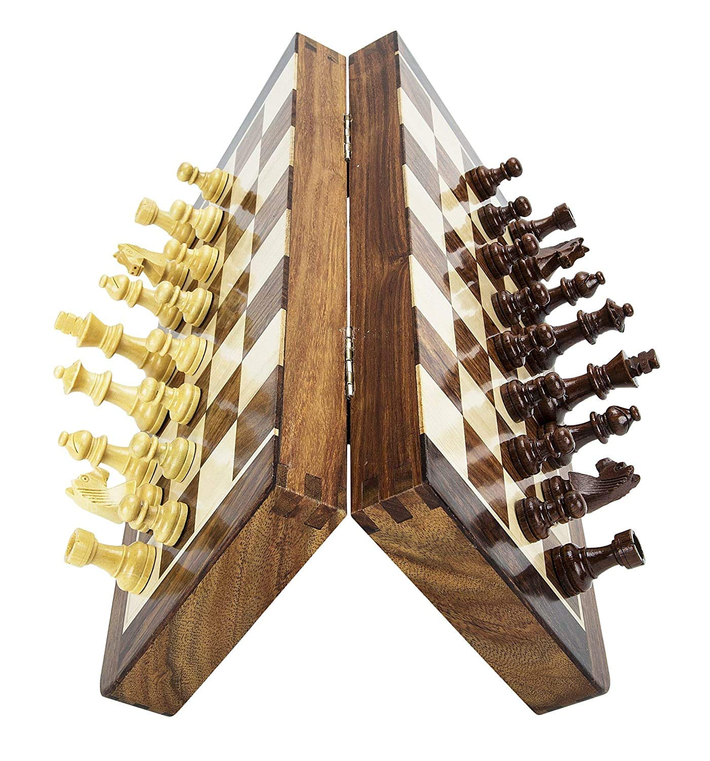 Modfash Schachbrett-Set aus Holz, magnetisch, 30,5 cm, mit magnetischen Stücken, handgefertigt.