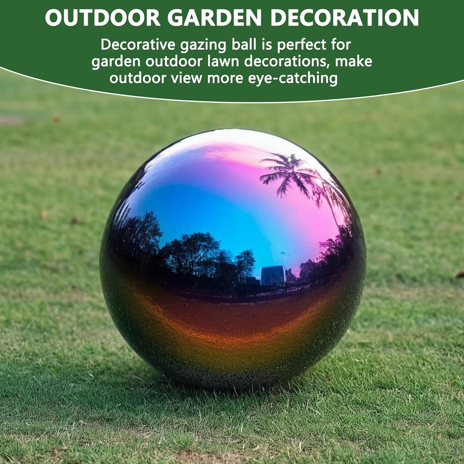 Rainbow Gazing Globe Mirror Ball: Polished Stainless Steel Gazing Ball 10 Inch, Garden Gazing Balls Outdoor, Polished Reflective Smooth Hollow Garden Globe for Outdoor & Indoor Decor (10inch)