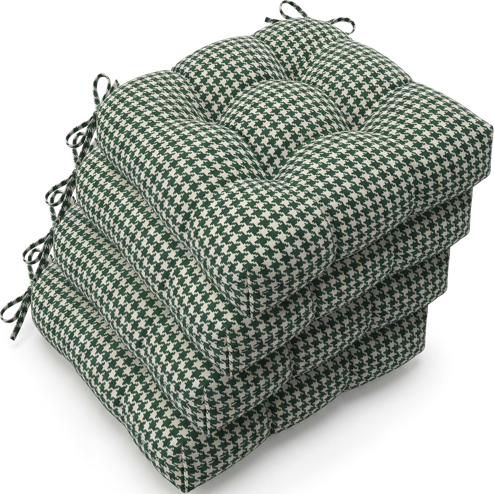 Geetery 4 Pack Chair Cushions, 16" x 15",Green and Beige,Plaid