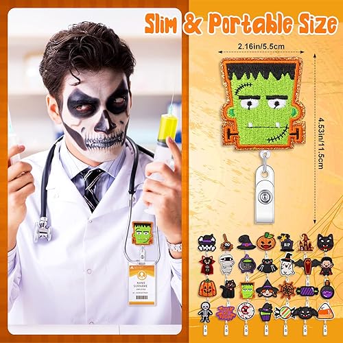 Miniatura 3 de Zeyune Carrete de insignia de Halloween, 28 unidades, para enfermeras, telaraña, calabaza, vacaciones, carretes retráctiles para Halloween,