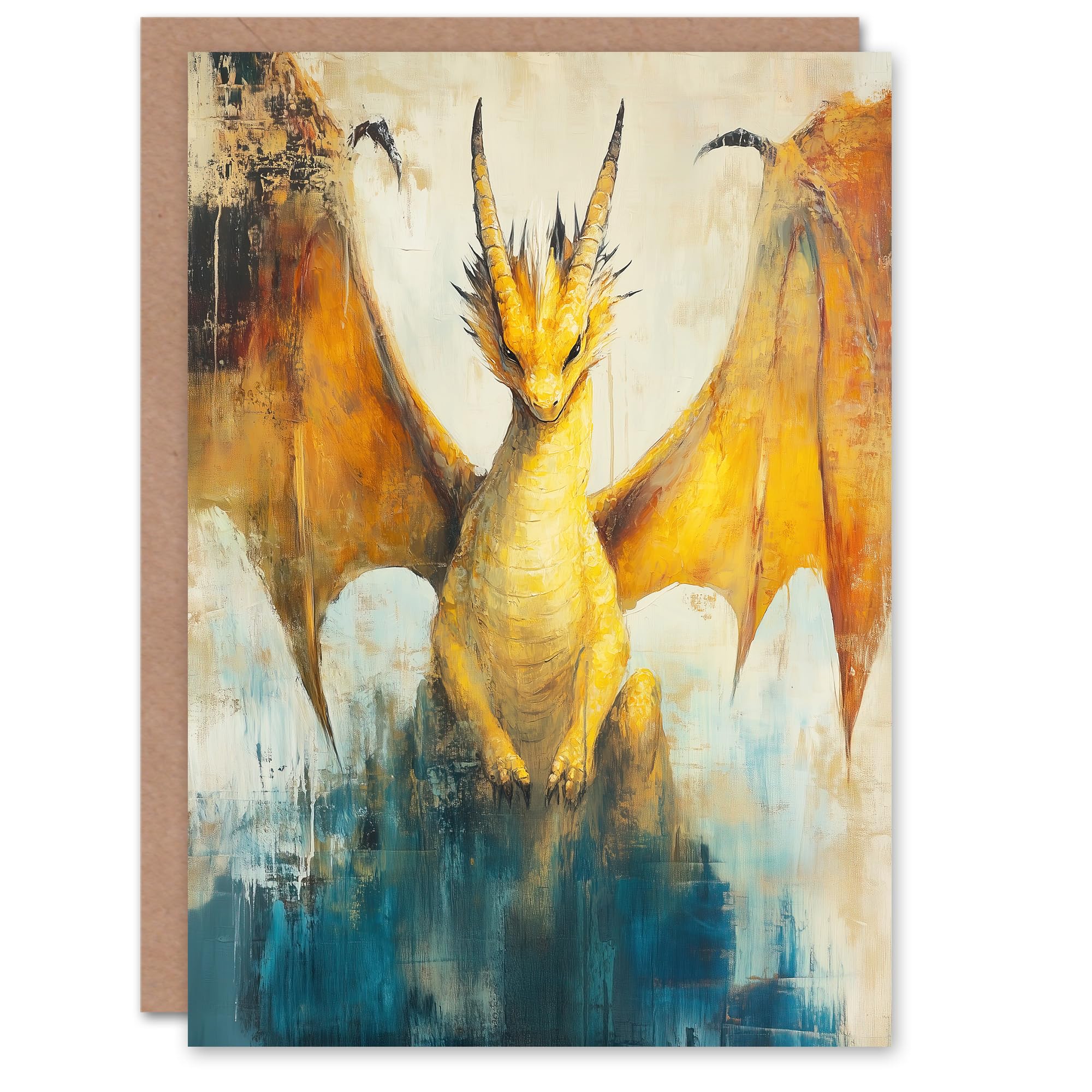 Artery8 Yellow Dragon Fantasy Oil Painting Greeting Card