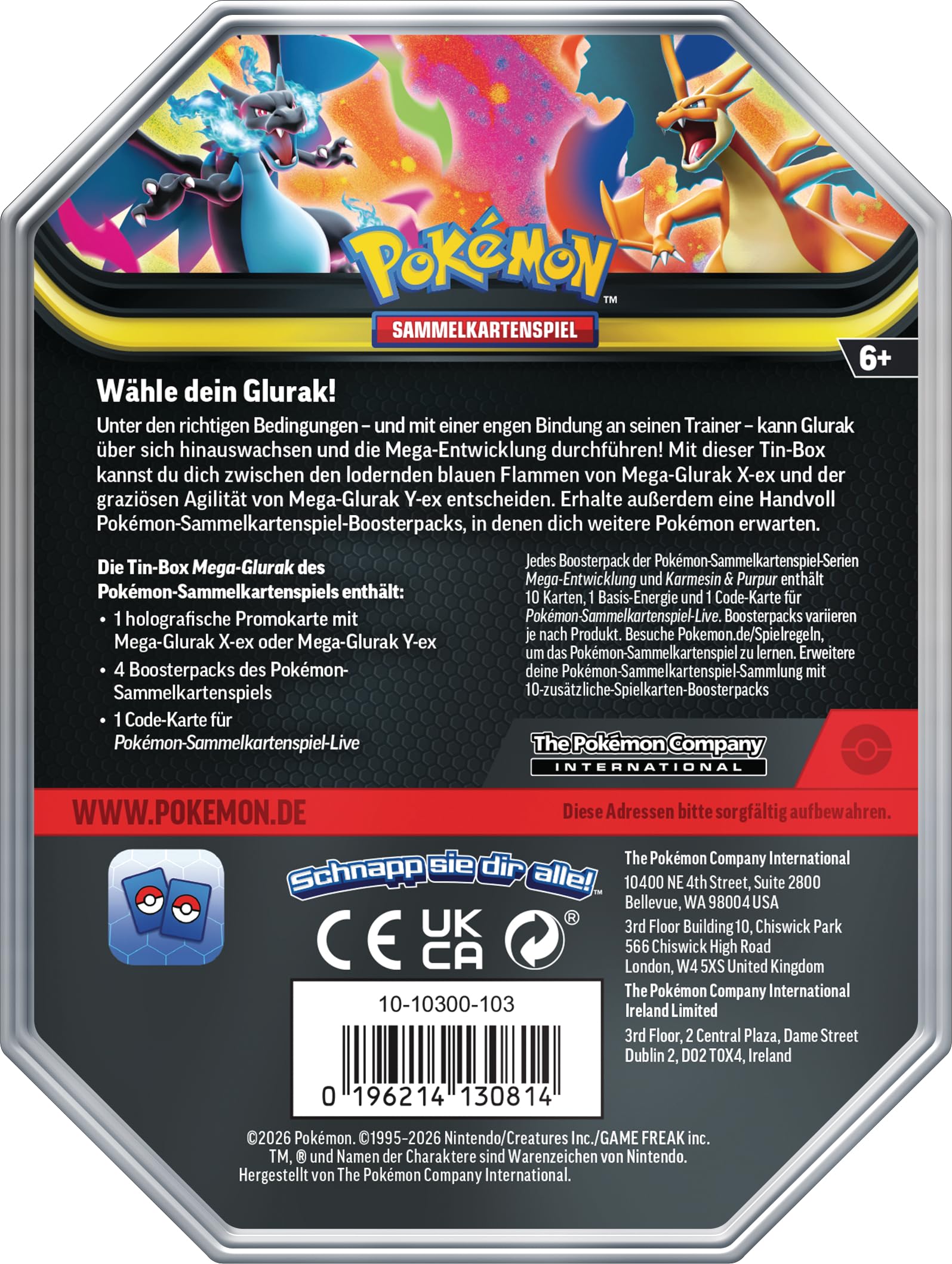Pokémon-Sammelkartenspiel: Tin-Box Mega-Glurak – Mega-Glurak X-ex (4 Boosterpacks und 1 holografische Promokarte)