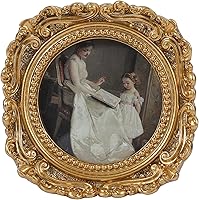 VINLIFE Vintage 3x3 Round Gold Picture Frames - Ornate Victorian Antique Style with Easel Stand & Wall Hooks for Gallery Walls & Tabletop Decor