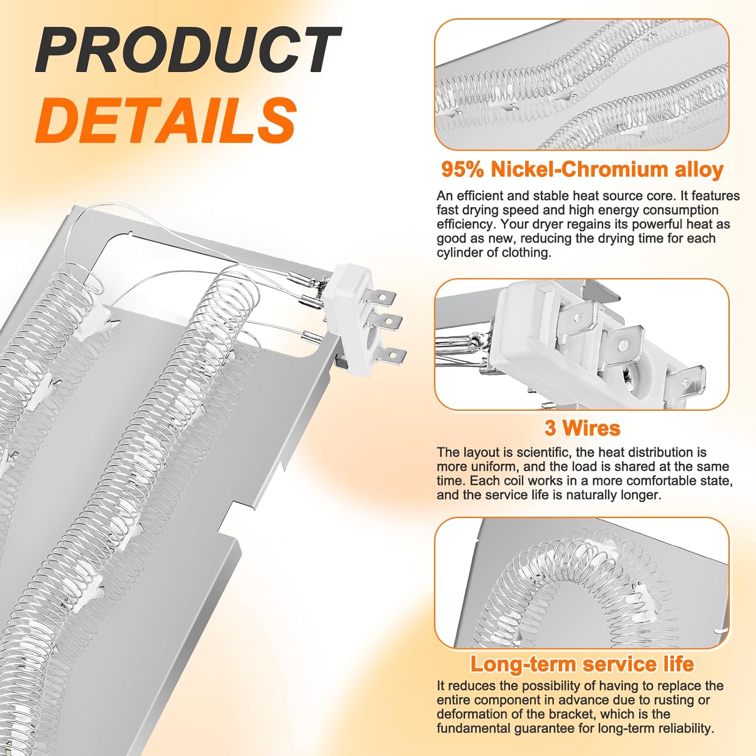 W11025156 W10608823 Dryer Heating Element 3 Wire Dual Coil Heating Element Assembly Compatible with Whirlpool Kenmore maytag Bravo XL Dryer, Replace 4461512 EAP11770230 PS11770230 AP6037386 by Cenipar