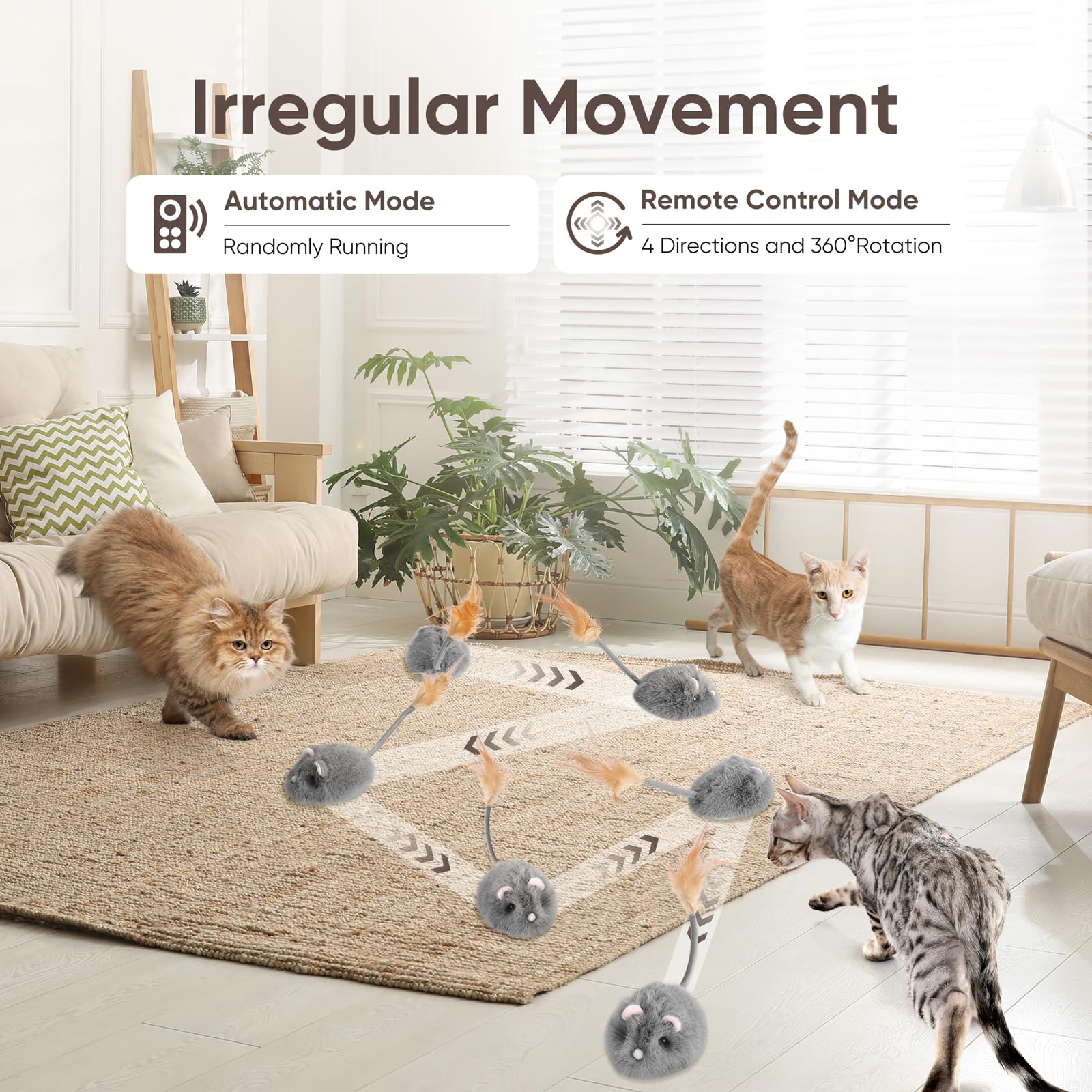 Pawingcat Juguete para gatos con control remoto recargable, juguete para gatos en movimiento, juguete interactivo para gatos de interior, juguete automático para gatos con ajuste de 3 velocidades y 4