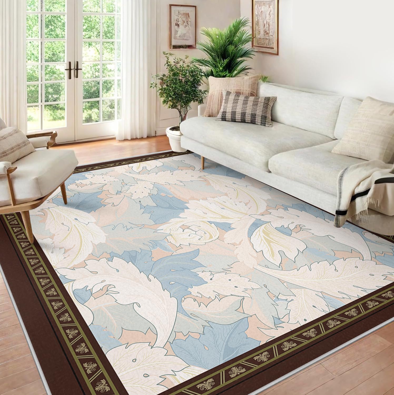 Brązowe cienkie dywaniki 180 x 270 cm styl sielankowy dekoracja podłogi niebieski i rumieniec liście botaniczne wzór dywan do jadalni akademika łatwe czyszczenie