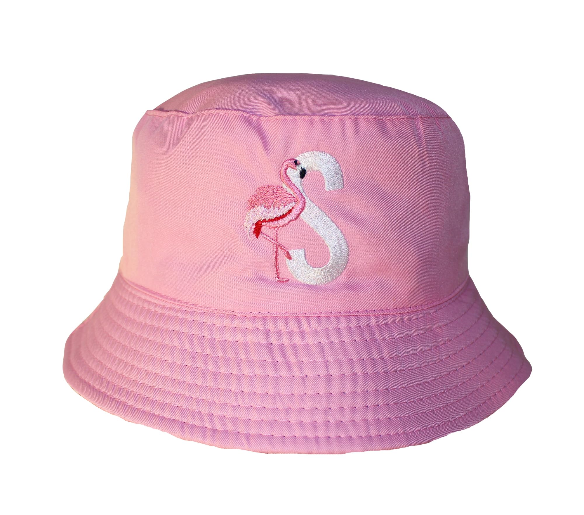 TeddyT's Personalised Children's Pink Flamingo Initial Design Bucket Sun Hat (UK, Age, 3 Years, 6 Years, Standard, Baby Pink)