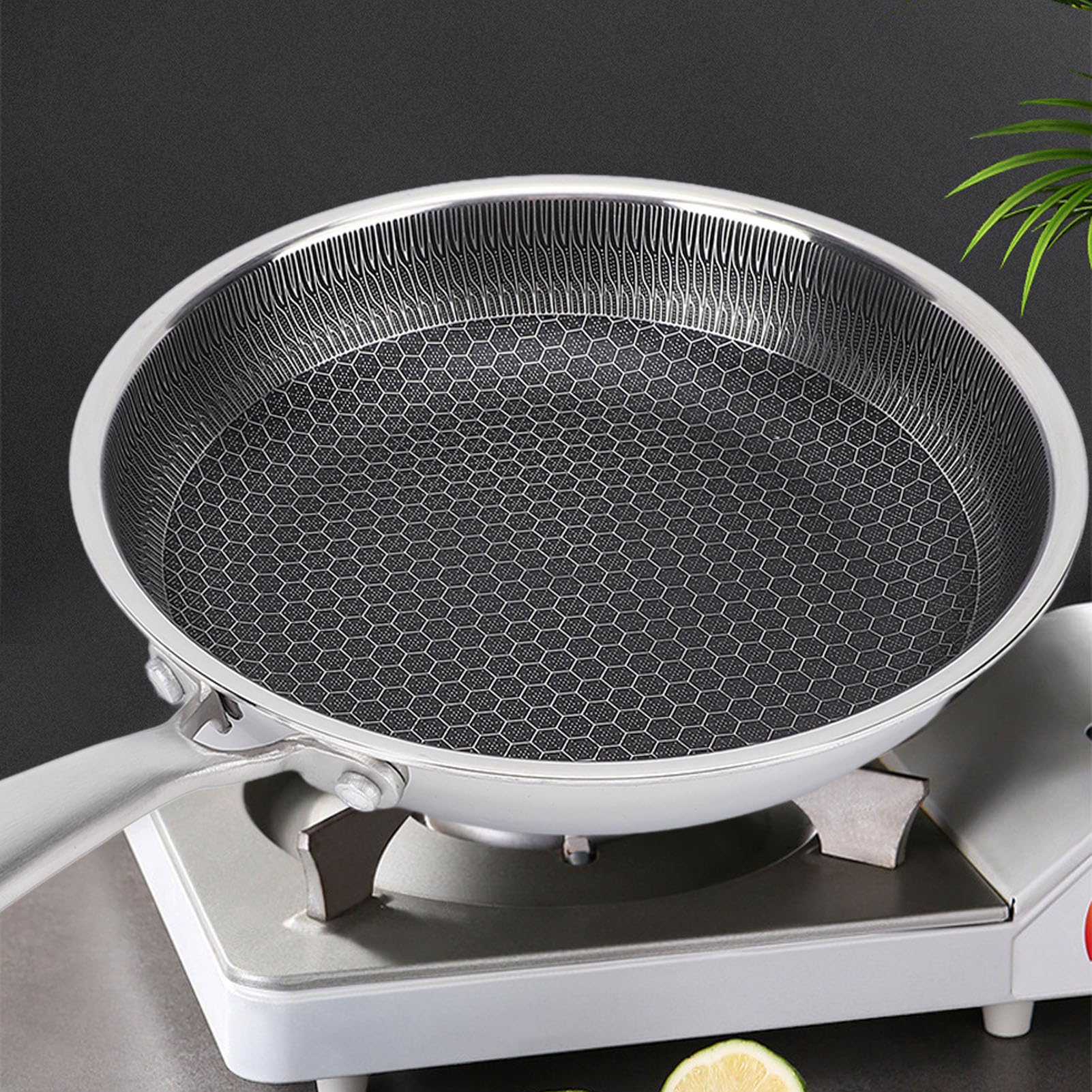 Fafeicy Patelnia ze Stali Nierdzewnej, Duża Nonstick Fating Patelnia Rdzeniowa Bez Wysiłku Wydanie żywności Miodu Anty Plasterka do Gotowania (30cm)