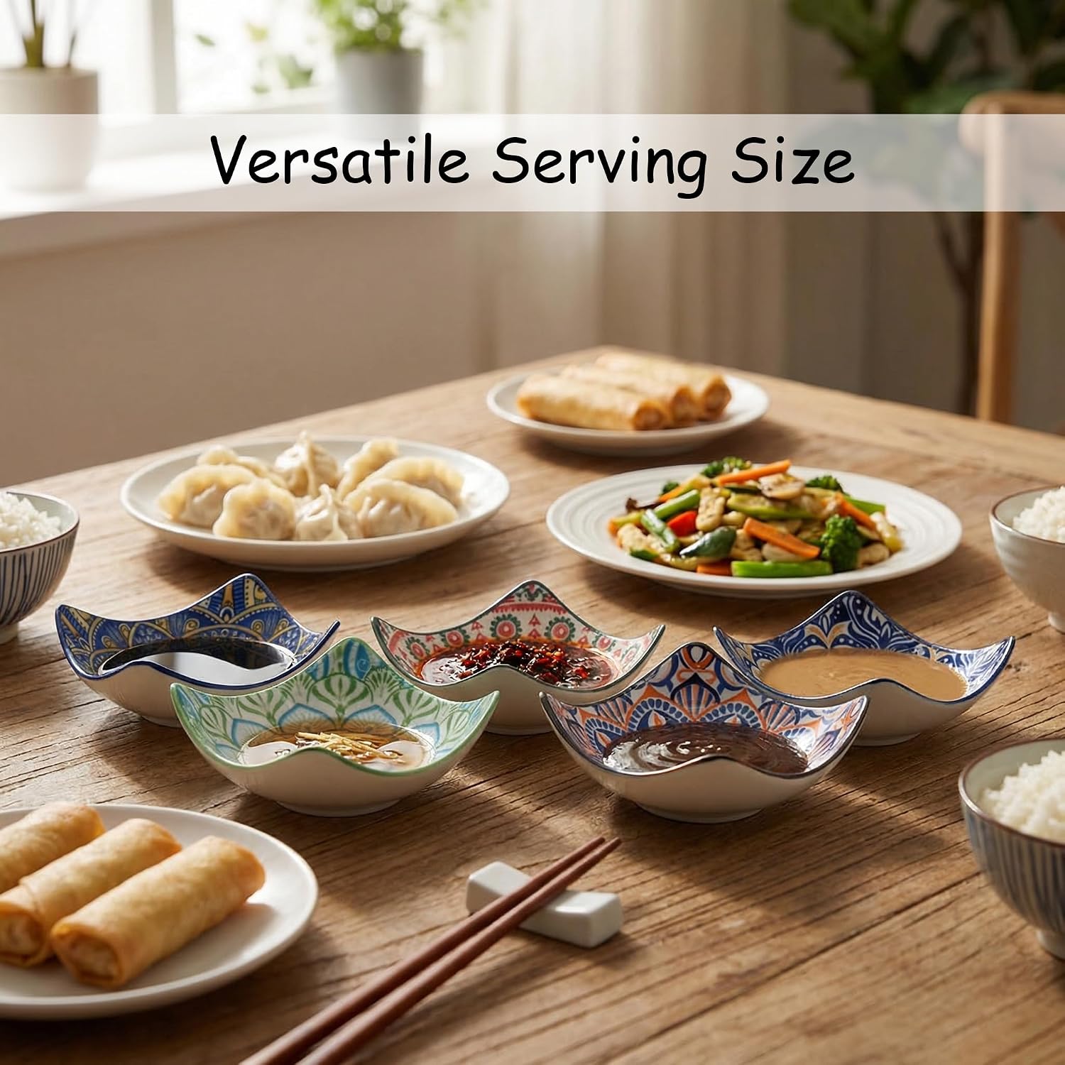 Snailhouse Small Dipping Bowls, 5 Pack Ceramic Bohemian Mini Condiment Snack Soy Sauce Olive Oil Side Dish Plate Bowls for Dips, Microwave & Dishwasher Safe