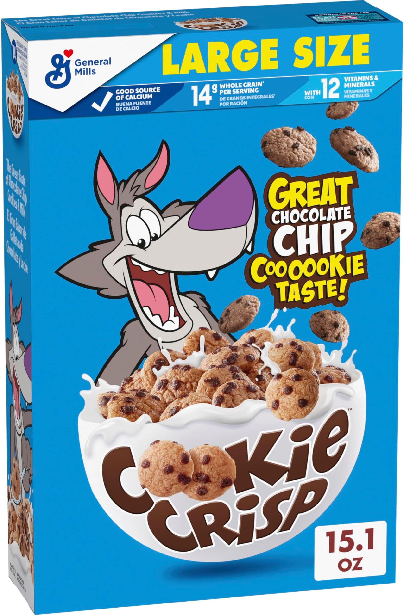 Cookie Crisp Breakfast Cereal, Chocolate Chip Cookie Taste, Made with Whole Grain, Large Size, 15.1 oz