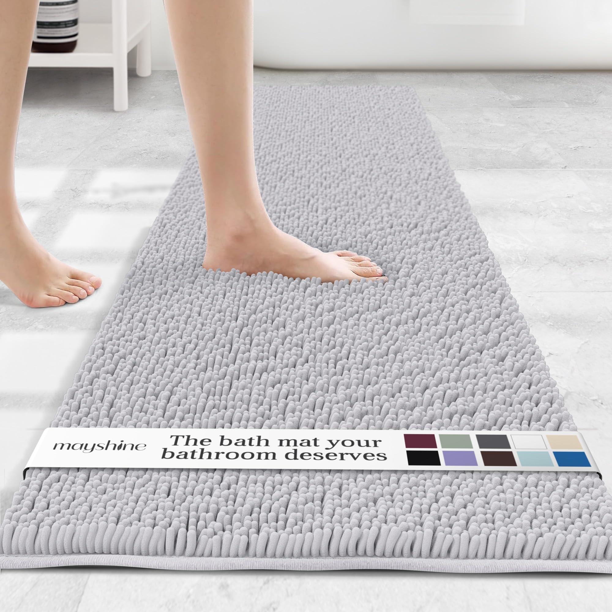 MAYSHINE Plush Shaggy Chenille Bath Mat | Extra Soft, Super Absorbent, Non-Slip Bathroom Rug | Fluffy Microfiber, Area Rug Sets for Bathroom Floor,