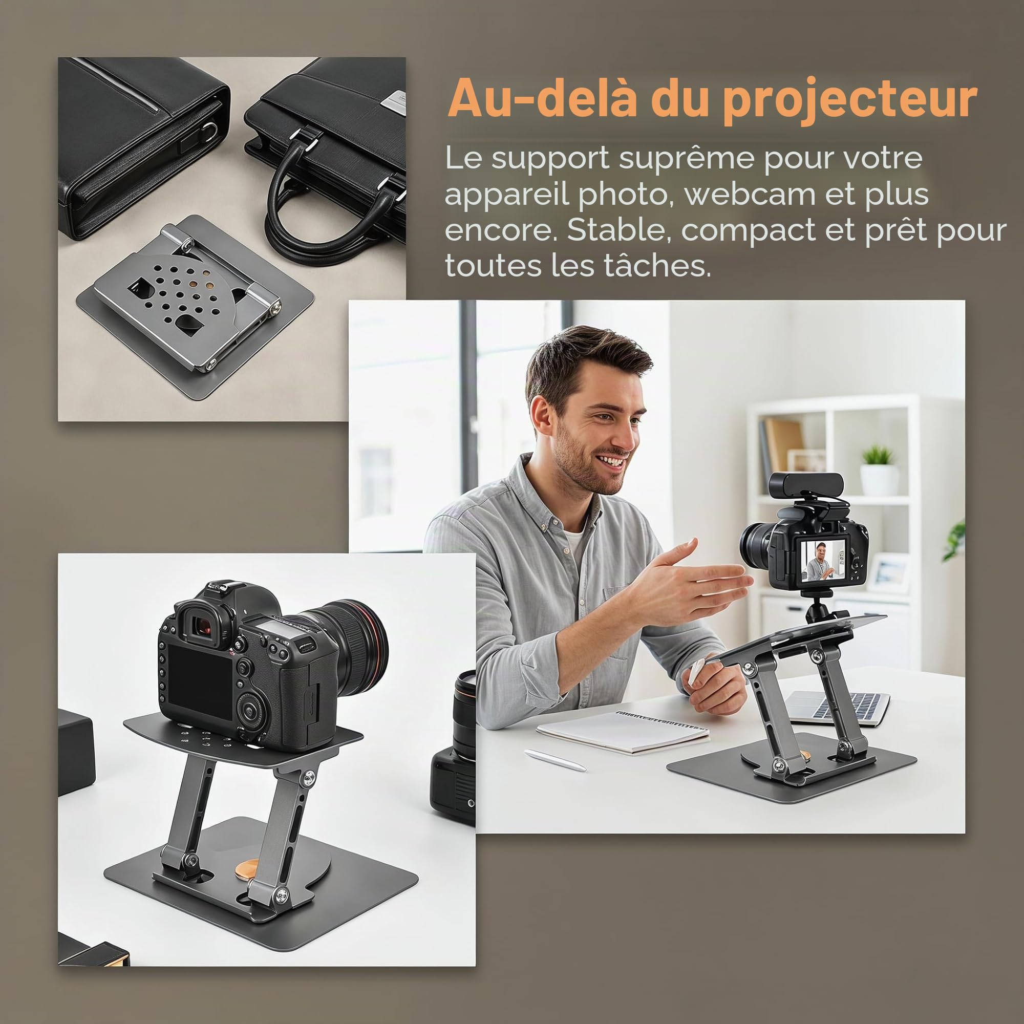 Support de Videoprojecteur Projecteur, Support de Projecteur Rotatif à 360° Support Videoprojecteur Surface de la Table Support Pliable pour Projecteur avec Interface à Vis 1/4" Noir