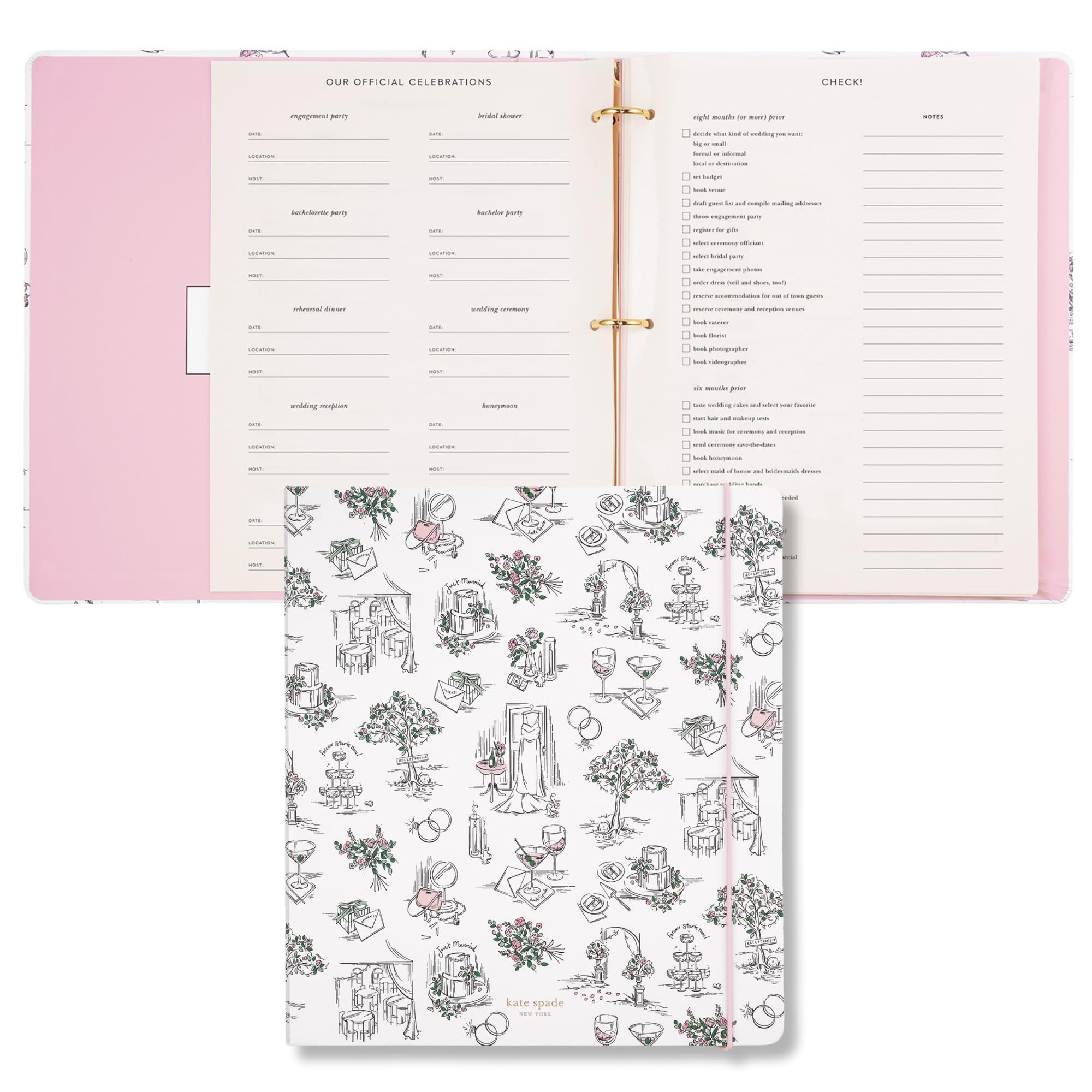 kate spade new york Bridal Wedding Planner Binder, Personal Organizer for Bride with Pages for To-Do Lists, Notes, Budgeting, Invitations, I Do (Gold