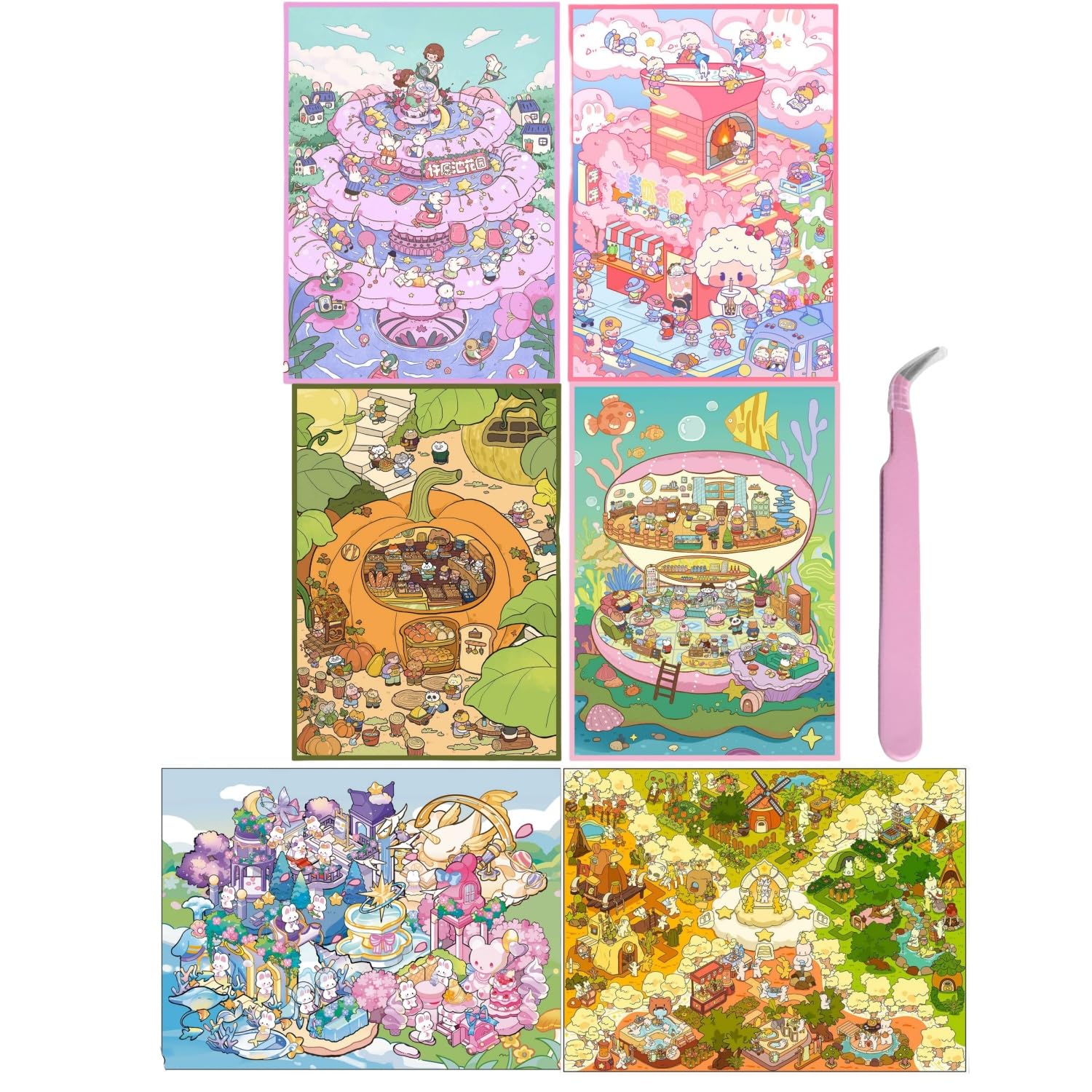 6 Sets Large 3D Sticker Scene Sticker Therapy 3D Scenes Kits with Tweezer,Isometric Miniature House Room Sets,Cute Stickers for Relaxing Fun,DIY Scene Stickers for Adults Kids