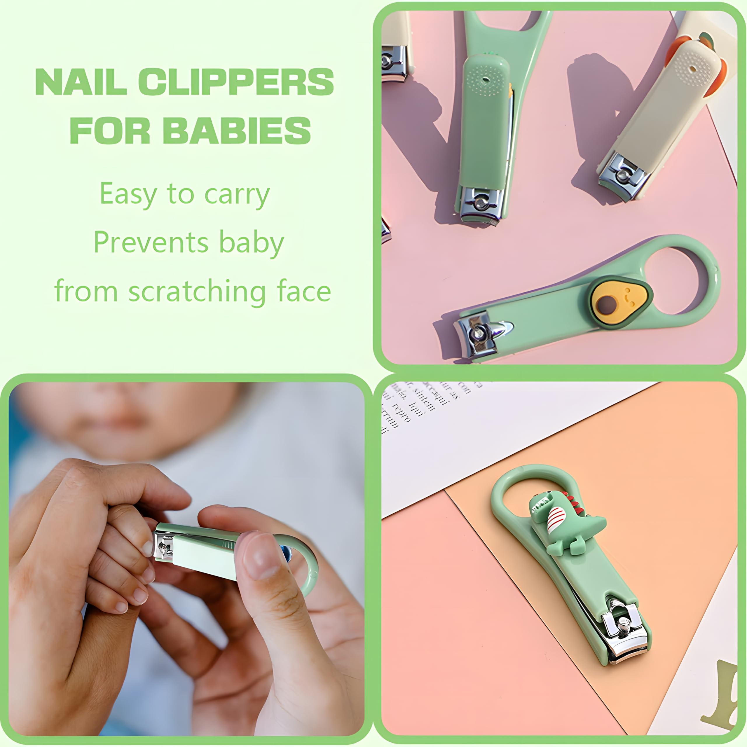 Set di 3 tagliaunghie per bambini, in acciaio inox, adatto per neonati, neonati e bambini, tagliaunghie (verde)