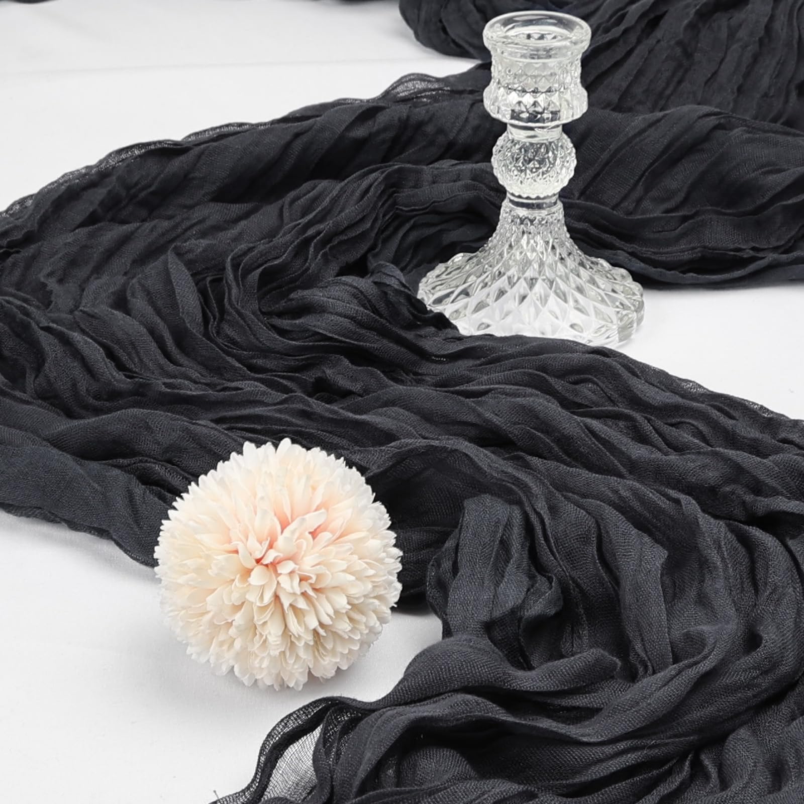 Paquete de 12 Caminos de Mesa de Gasa Negra de 10 pies de Largo, Gasa rústica, Bohemia, Primavera, Queso, decoración de Tela Transparente para Fiestas, Bodas, Banquetes, Despedidas de Soltera, Baby