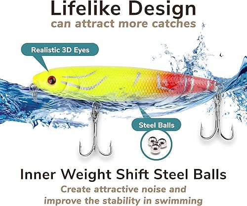 Miniatura 5 de Topwater - Señuelos para lápices de agua, señuelos duros flotantes para lubina, trucha, lucioperca, señuelos flotantes para lápices