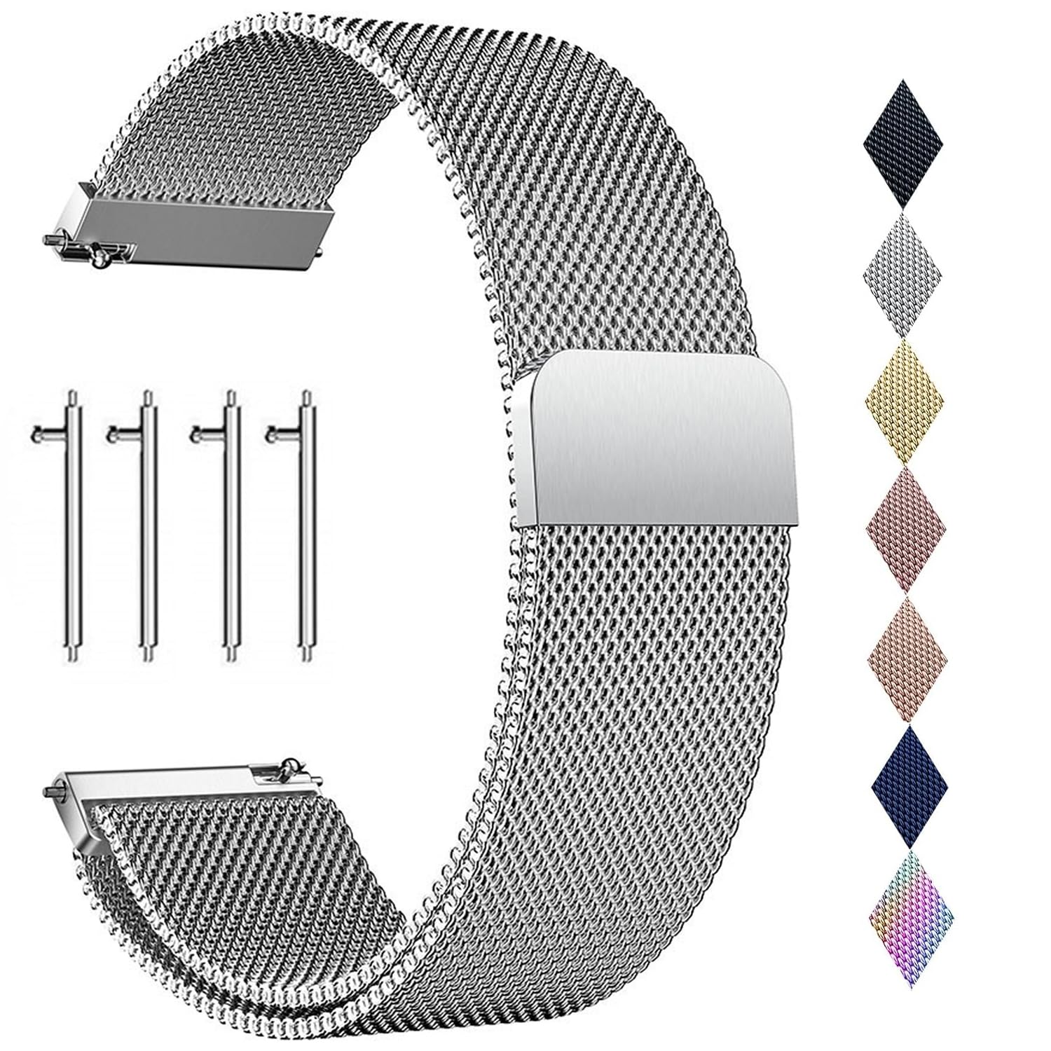 PDSQL Edelstahl Mesh Uhrenarmband, Metall Ersatz Armband Edelstahlarmband mit Magnetverschluss Smartwatch Schnellverschluss Watch Uhren Ersatzband Für Damen Herren