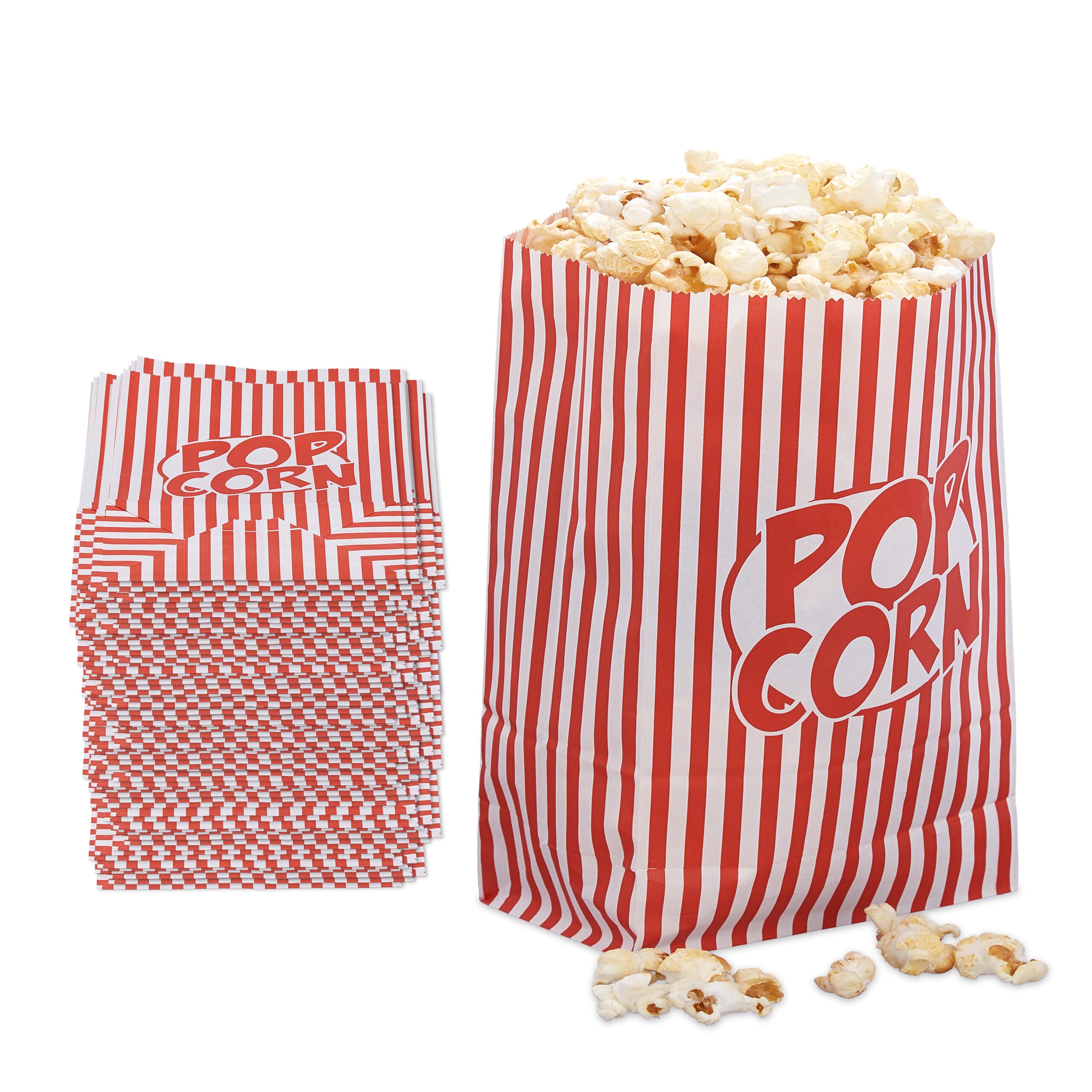 Sachets à popcorns rayés rouge blanc pour accessoires de soirée cinéma lot de 48