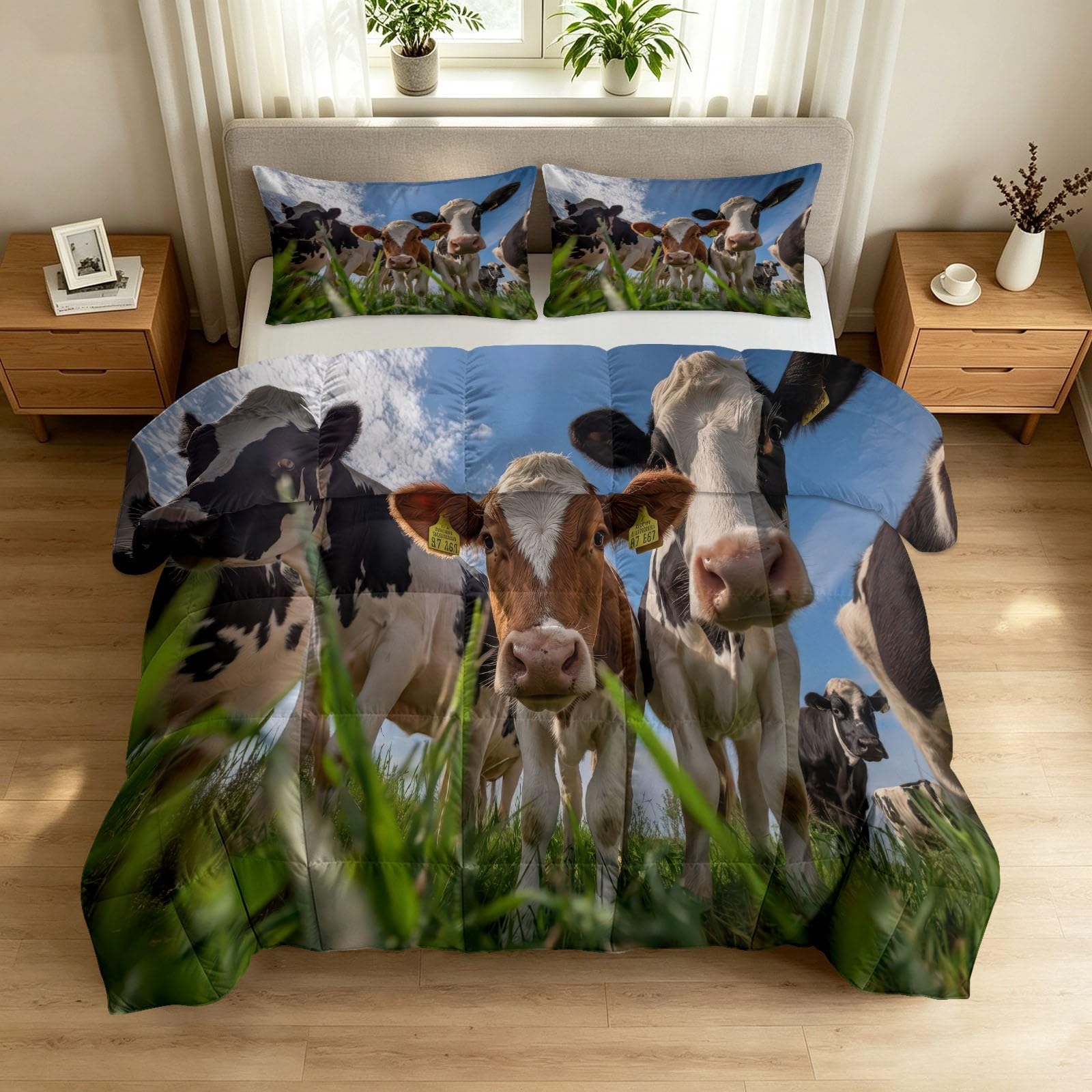 Couette légère 140x200 cm anti-transpination motif rustique vache