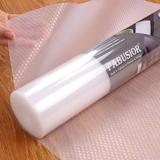 PABUSIOR Clear Waterproof Shelf Liner 17.7x96 Inch - EVA Drawer Mat for Kitchen Cabinets, Pantry, Refrigerator, Easy Cut Non-Slip Protector