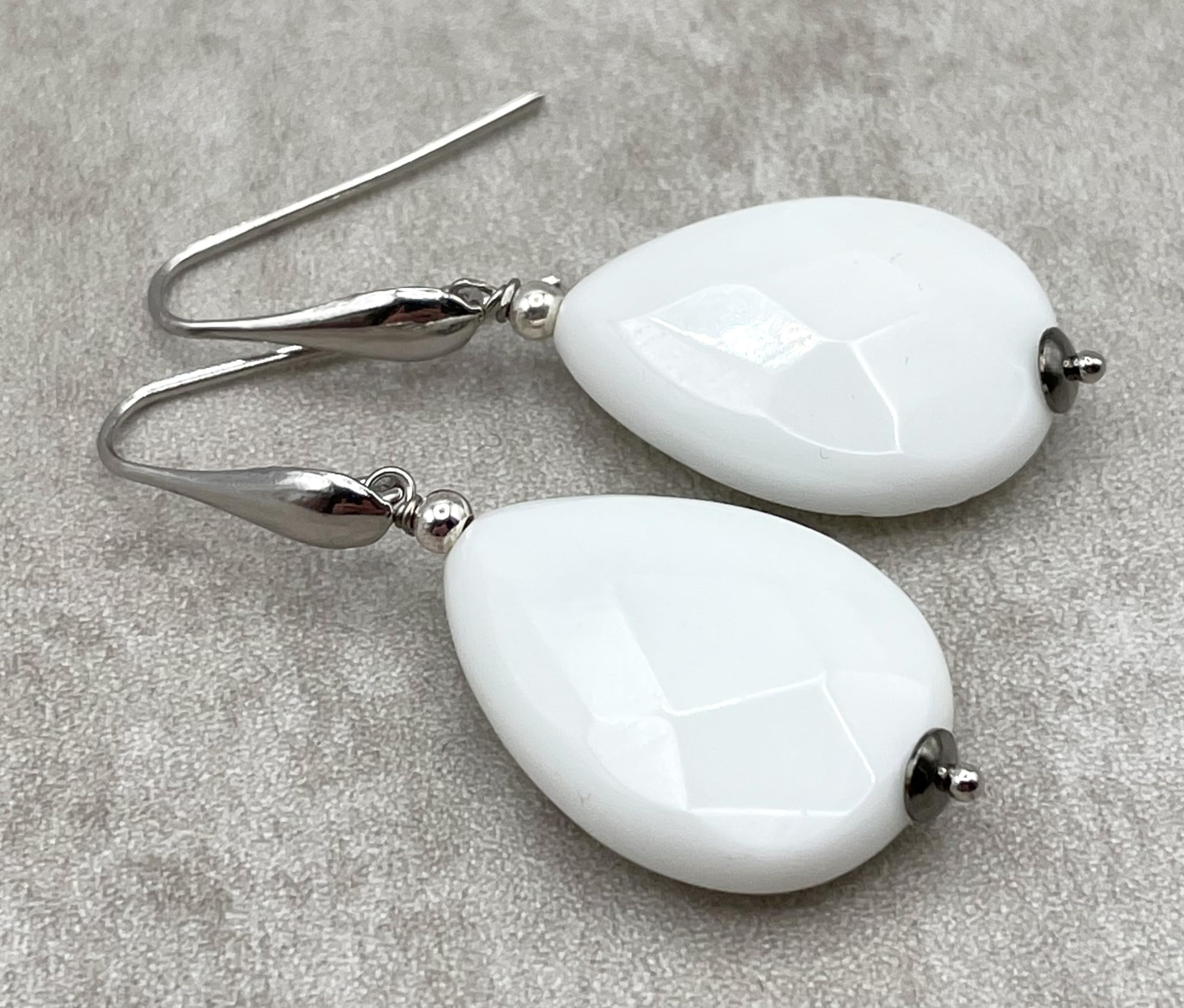 Orecchini con Gocce di Agata Bianca e Argento 925 Italiano, Pendenti Pietre Dure Naturali, Bijoux Made in Italy, Regalo per Lei