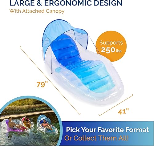 Miniatura 6 de Swimways Dry Float Shadester - Flotador de piscina, silla reclinable inflable translúcida para adultos con inflado rápido, toldo, reposapiés y