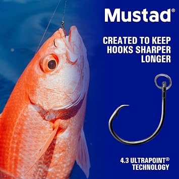 Mustad Ringed Demon Offset Circle 4X Strong - Designed to Perform Flawlessly Featuring Kirbed Hook -Black Nickel