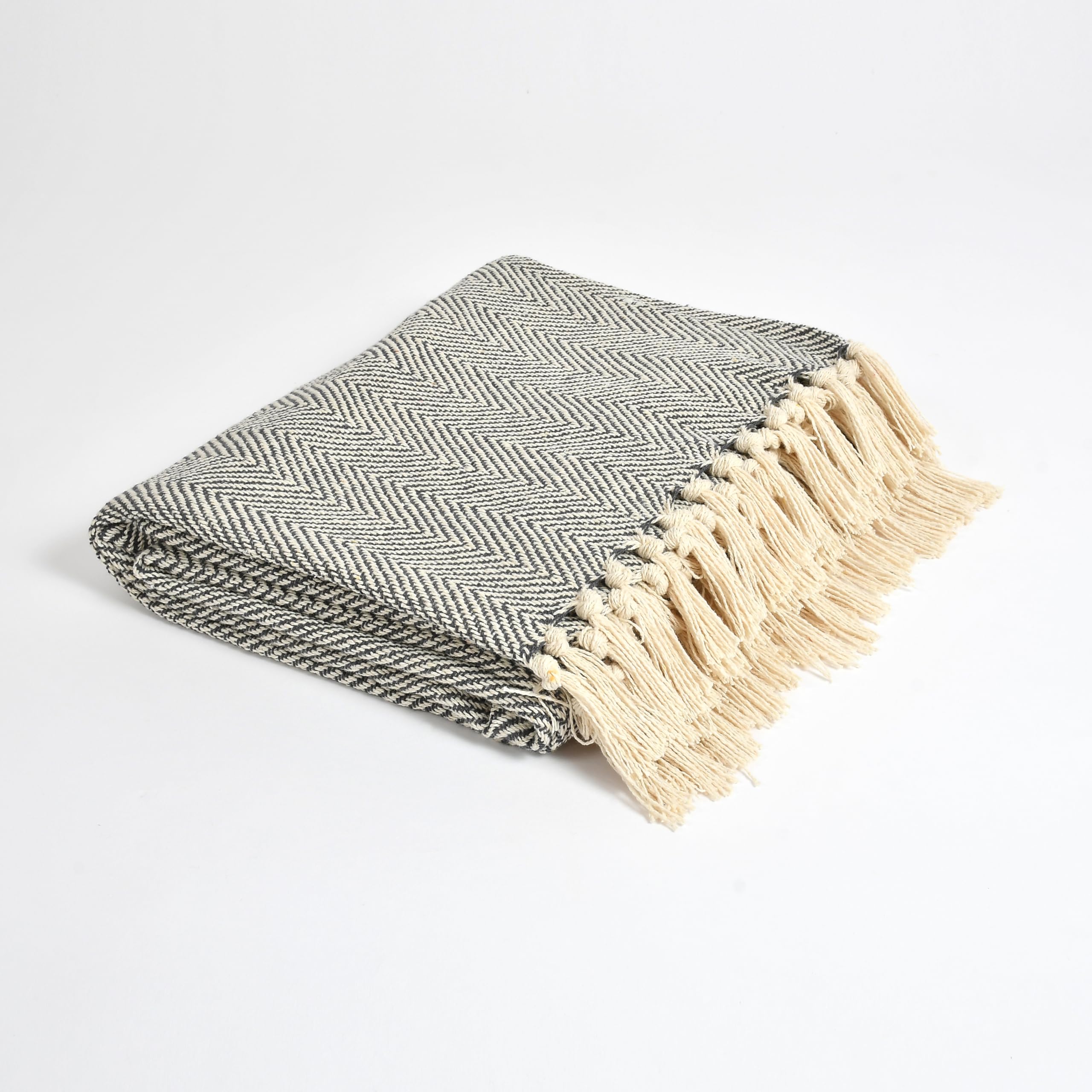 Cozy Zigzag Beige Throw Blanket - Soft Cotton -8 Cozy Zigzag Beige Throw Blanket - Soft Cotton -8