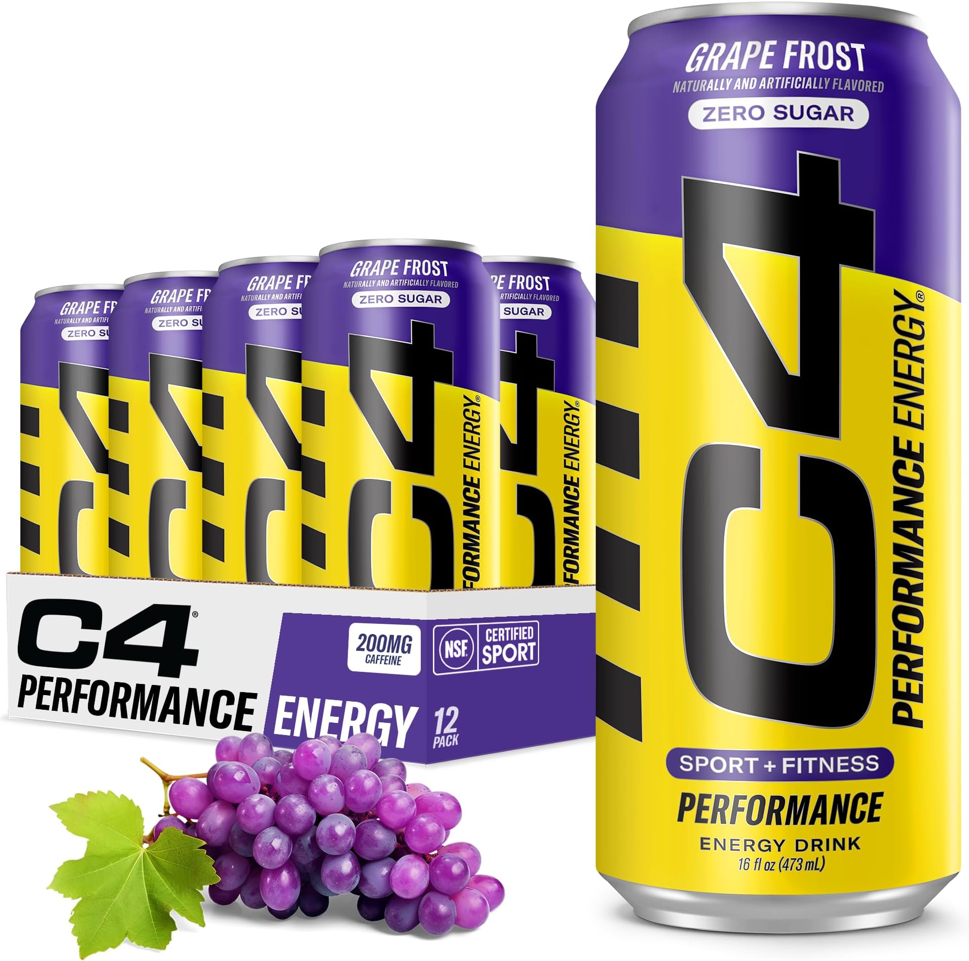 Cellucor C4オリジナル 炭酸入りノンシュガーエナジードリンク、プレワークアウトドリンク+ベータアラニン、パープル・フロスト、473ml（16液量オンス）入り缶（12缶パック）