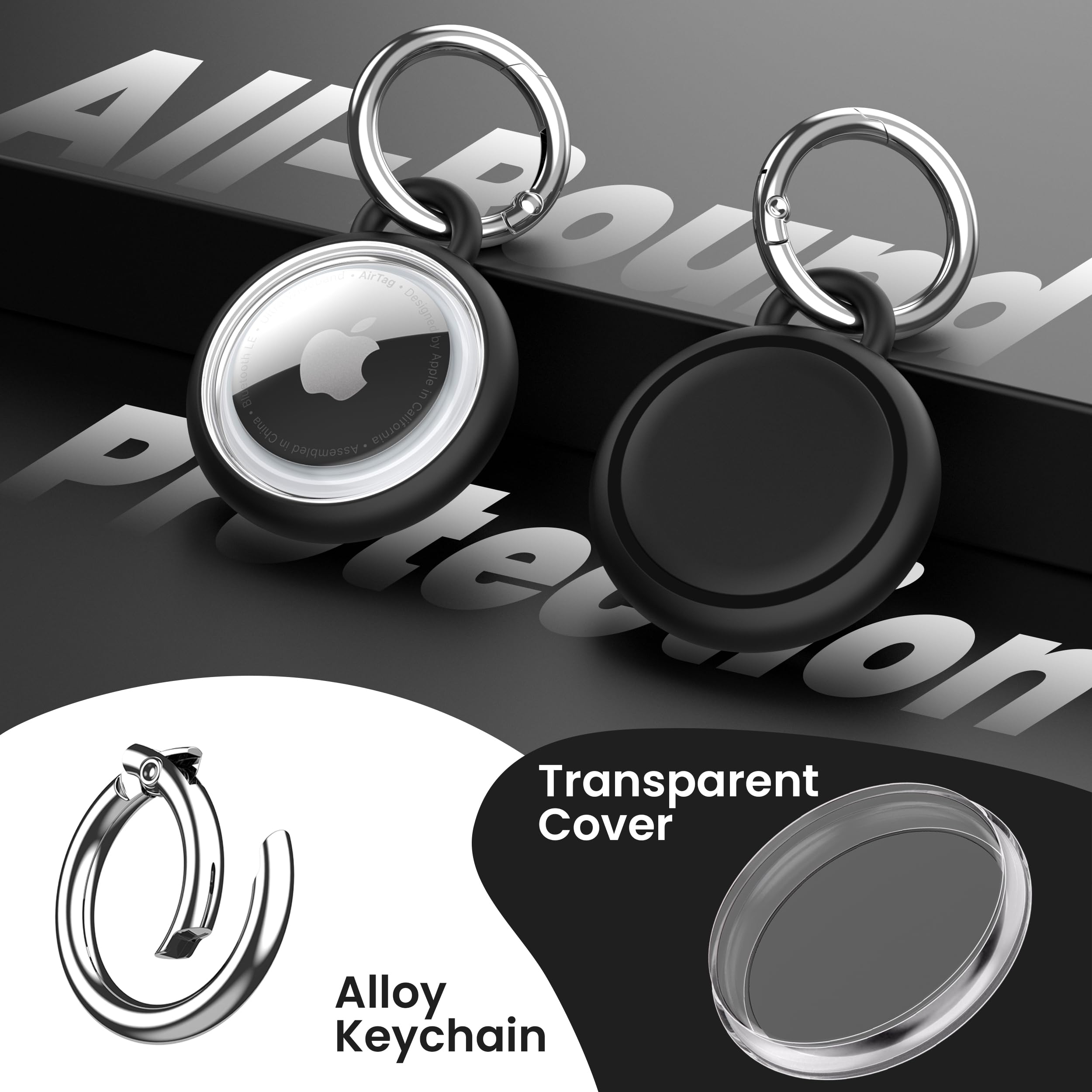 AirTag Holder Waterproof Silicone Case with Keyring, 2026 Upgraded Protective AirTags TPU Case Tracker Cover for Keys, Bags, Luggage, Pet Collars,Scratch-Resistant for Apple Air Tags (Black) — view 5