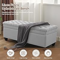 Vista 6 de 51" Fabric Storage Ottoman Bench, Upholstered Rectangle End of Bed Storage Ottoman Tufted Living Room Bedroom Bench with Safety Hinge, Solid Wood