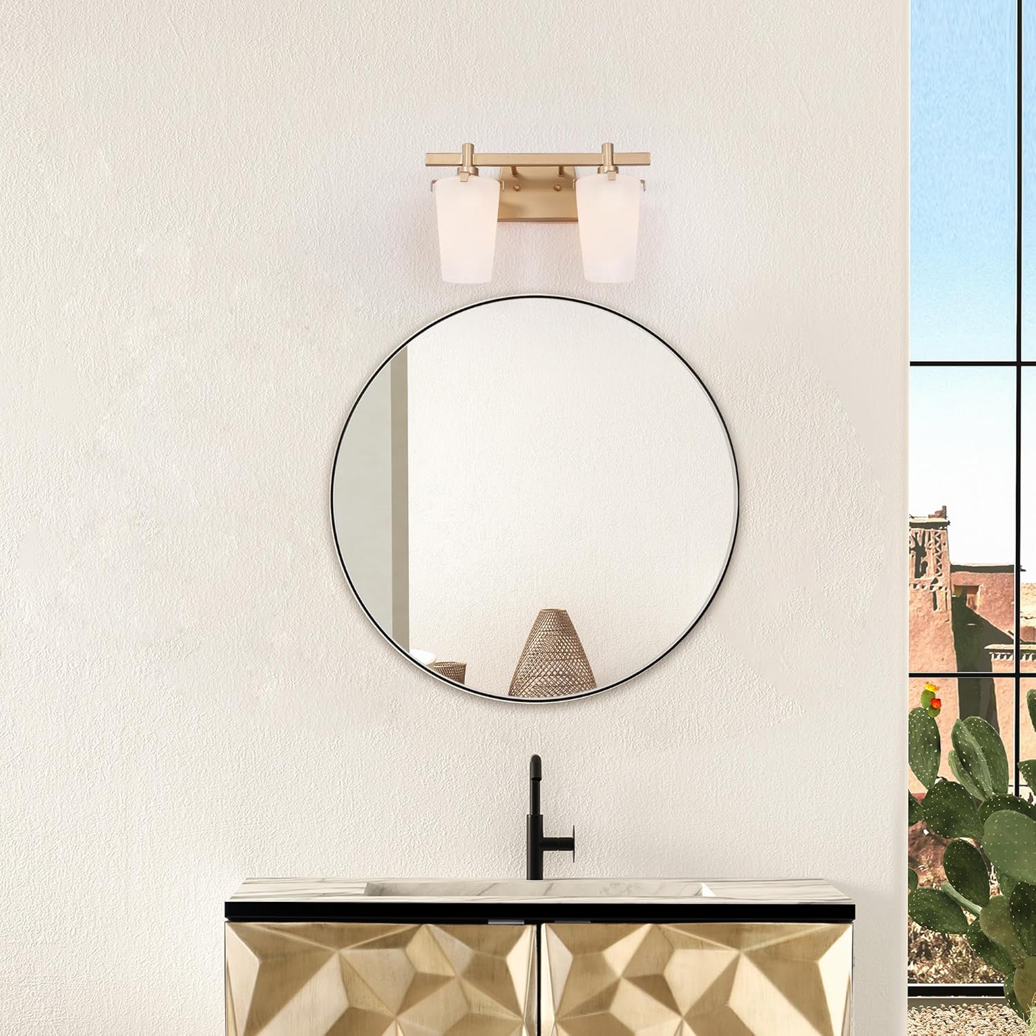 KSANA Bathroom Light Fixture, Gold Bathroom Vanity Lights Over Mirror, 2-Light Modern Vanity Lighting with Frosted Glass Shade, Dark Gold Finish