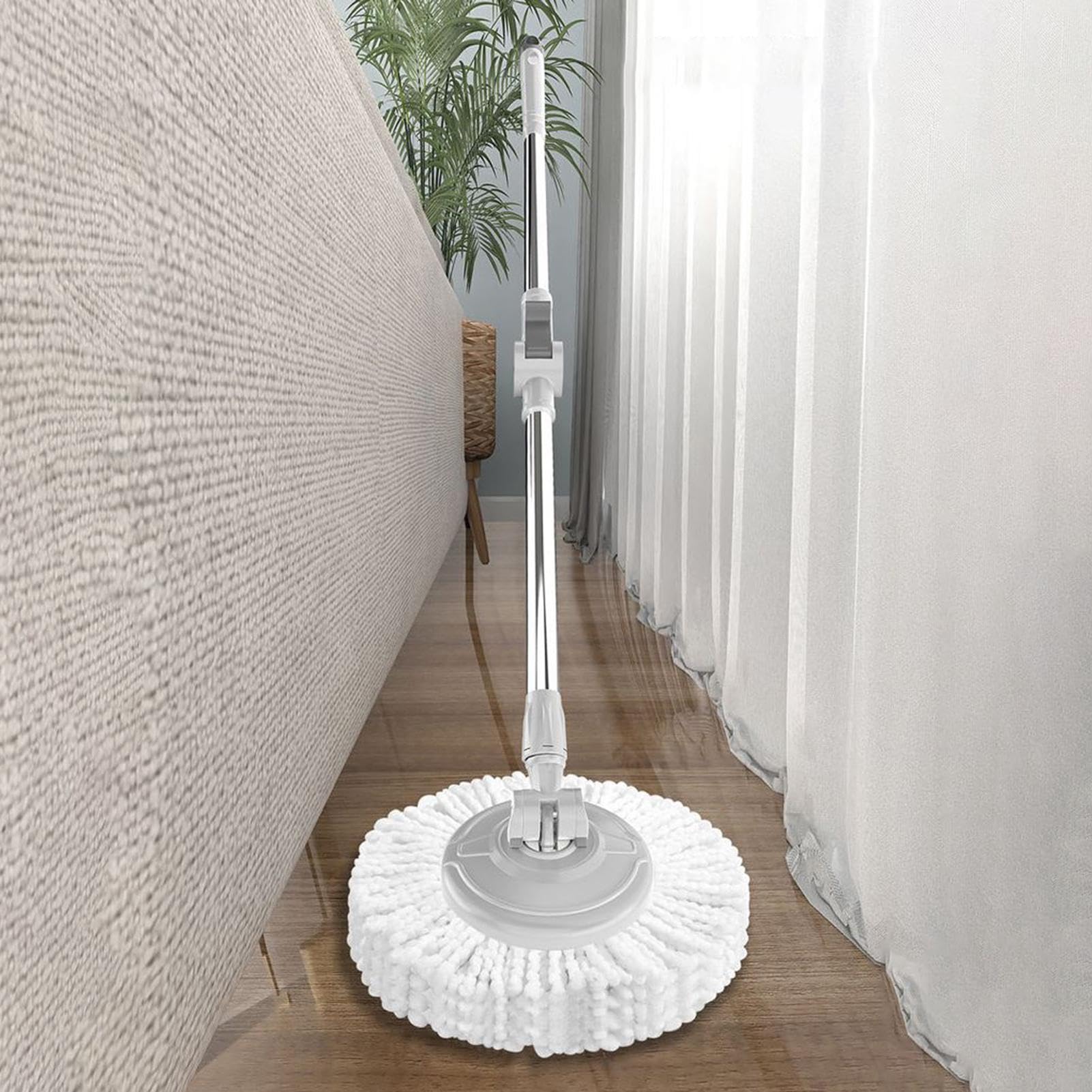 Juego de fregona con cubo – de escurrido giratorio, kit de limpieza ligero, fregona de microfibra, dos cabezales de repuesto, solución de limpieza de suelos para el hogar | Juego de cubo de