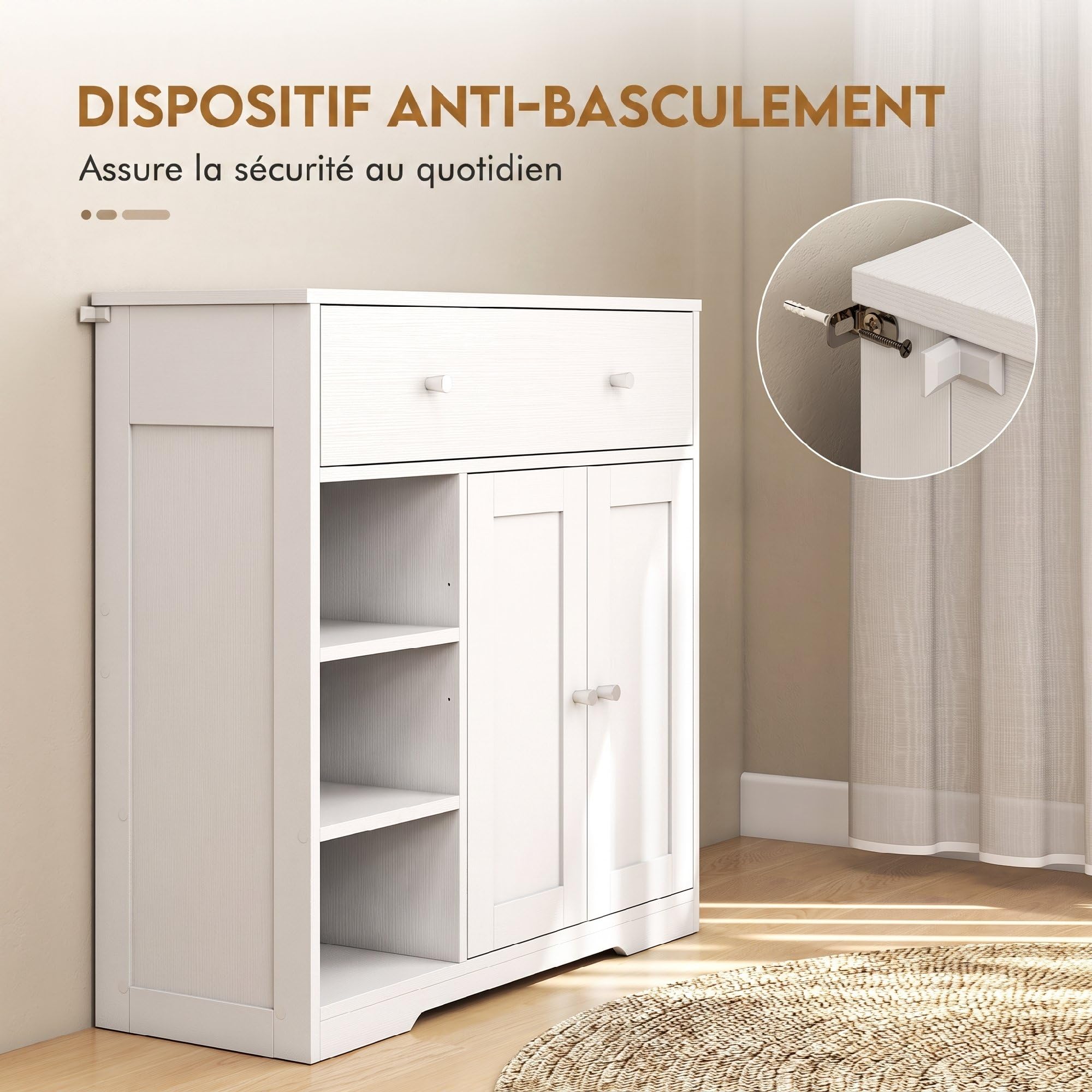 HOMCOM Meuble de Salle de Bain 1 Tiroir 2 Portes 80 x 30 x 80,2 cm Blanc