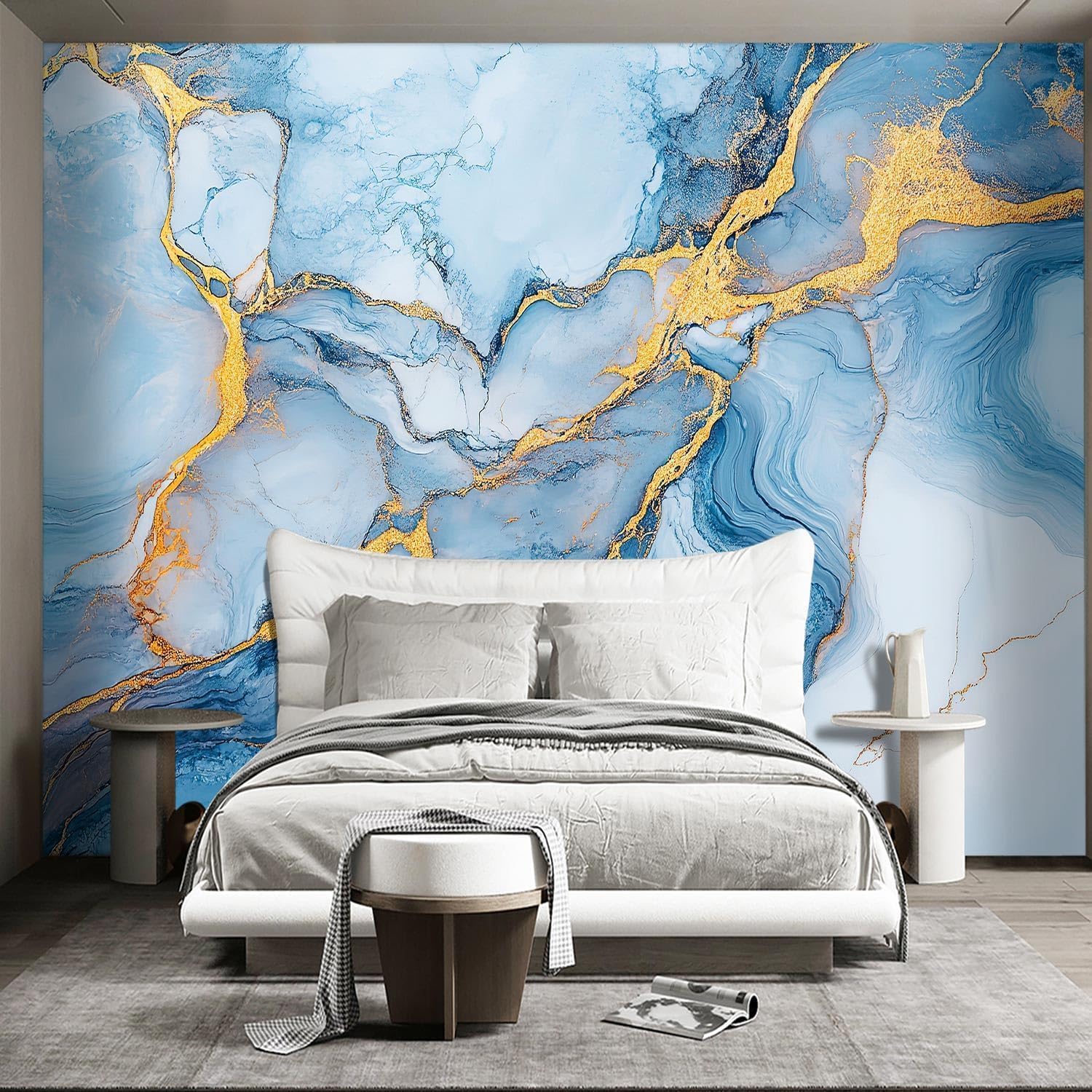Marble Style Wall Mural, Golden Pattern 3D Large Wallpaper Peel and Stick Self-Adhesive Removable Wall Decor Sticker for Living Room Bedroom TV Sofa Background 79''Wx55''L-PVC