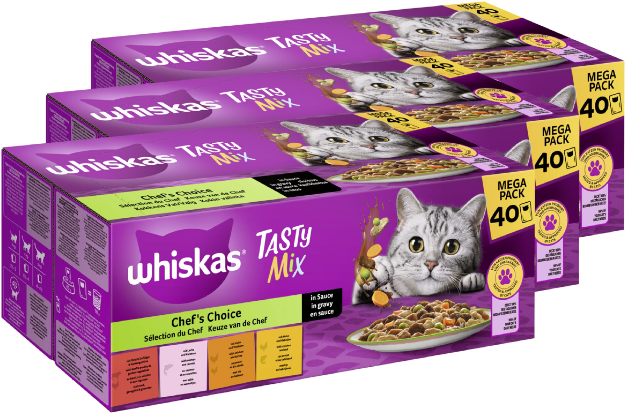 WHISKAS® Portionsbeutel Multipack Tasty Mix Chef's Choice in Sauce 3 x 40 x 85g