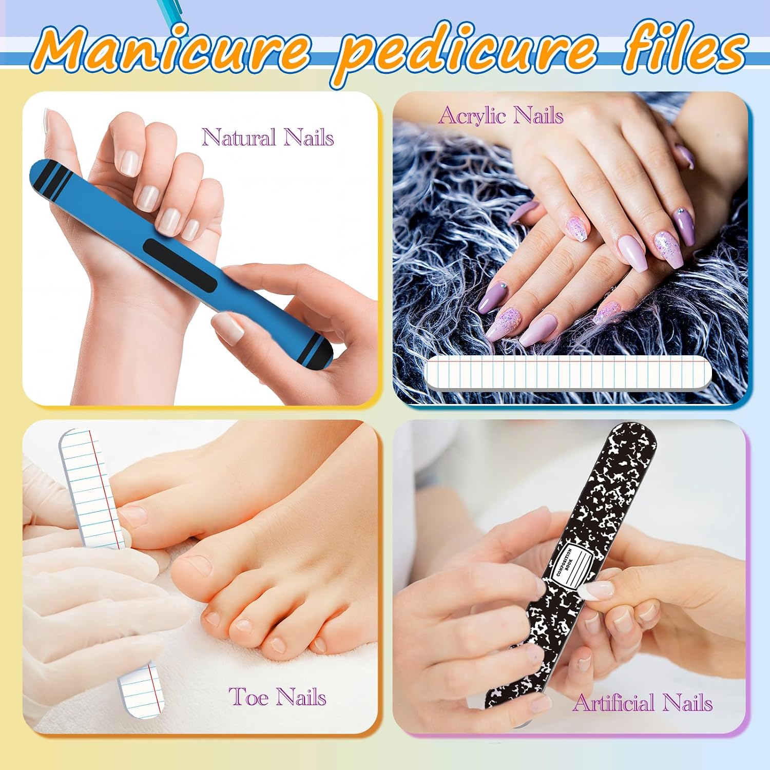Therwen 50 Pack End of Year Gifts Bulk for Teacher Student Mini Nail Files Graduation Party Favor Emery Boards Back to School Goodie Bag Stuffers Small Spa Gifts for End of Year Back to School Favor