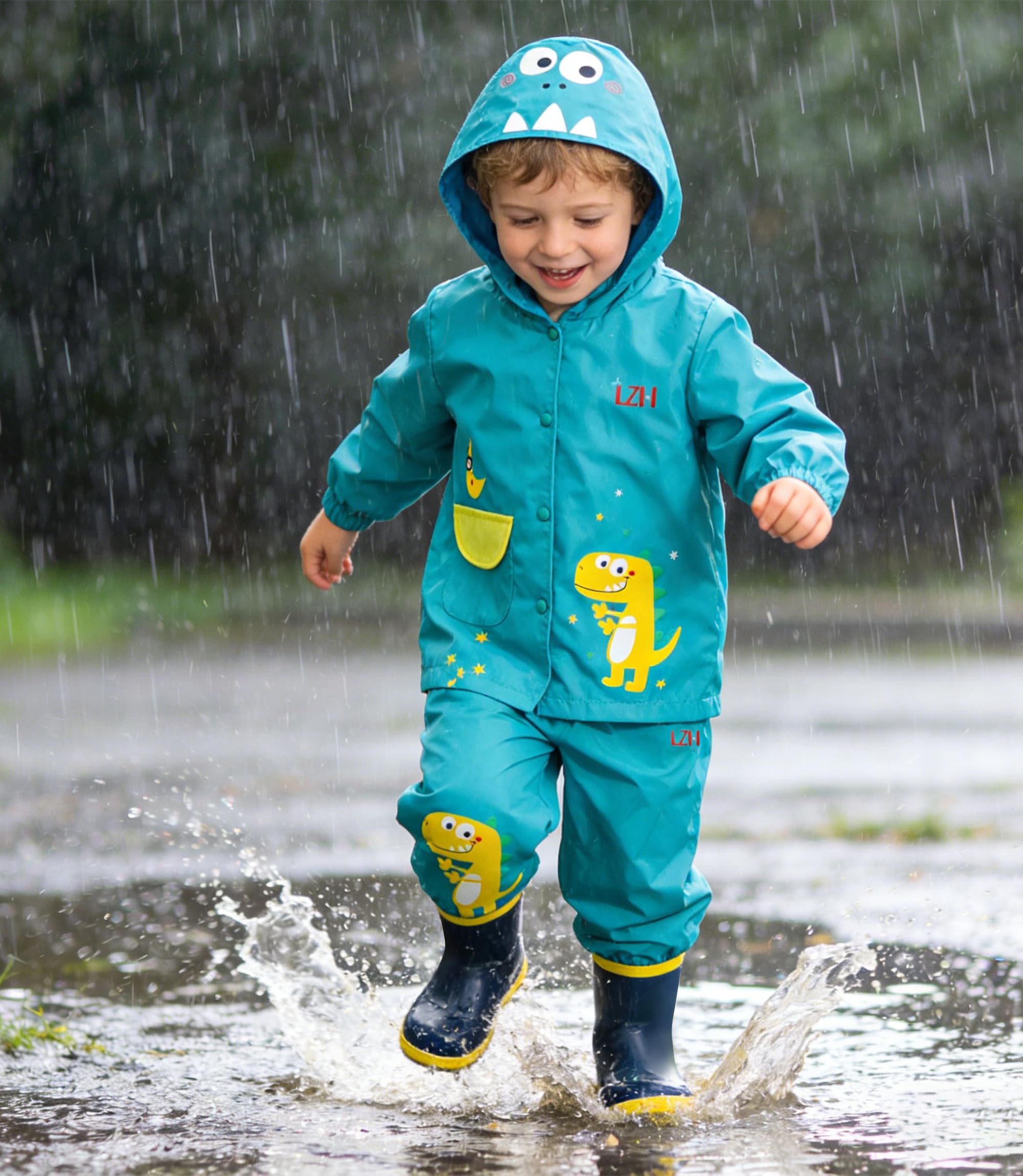 LZH garçons imperméable enfants imperméable à capuche à capuche, pantalons de veste costume 2 pièces