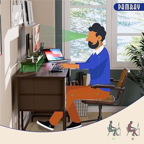 Miniatura 22 de Pamray Escritorio para computadora de 39 pulgadas con soporte para monitor, pequeños escritorios de oficina en casa con cajón de almacenamiento no