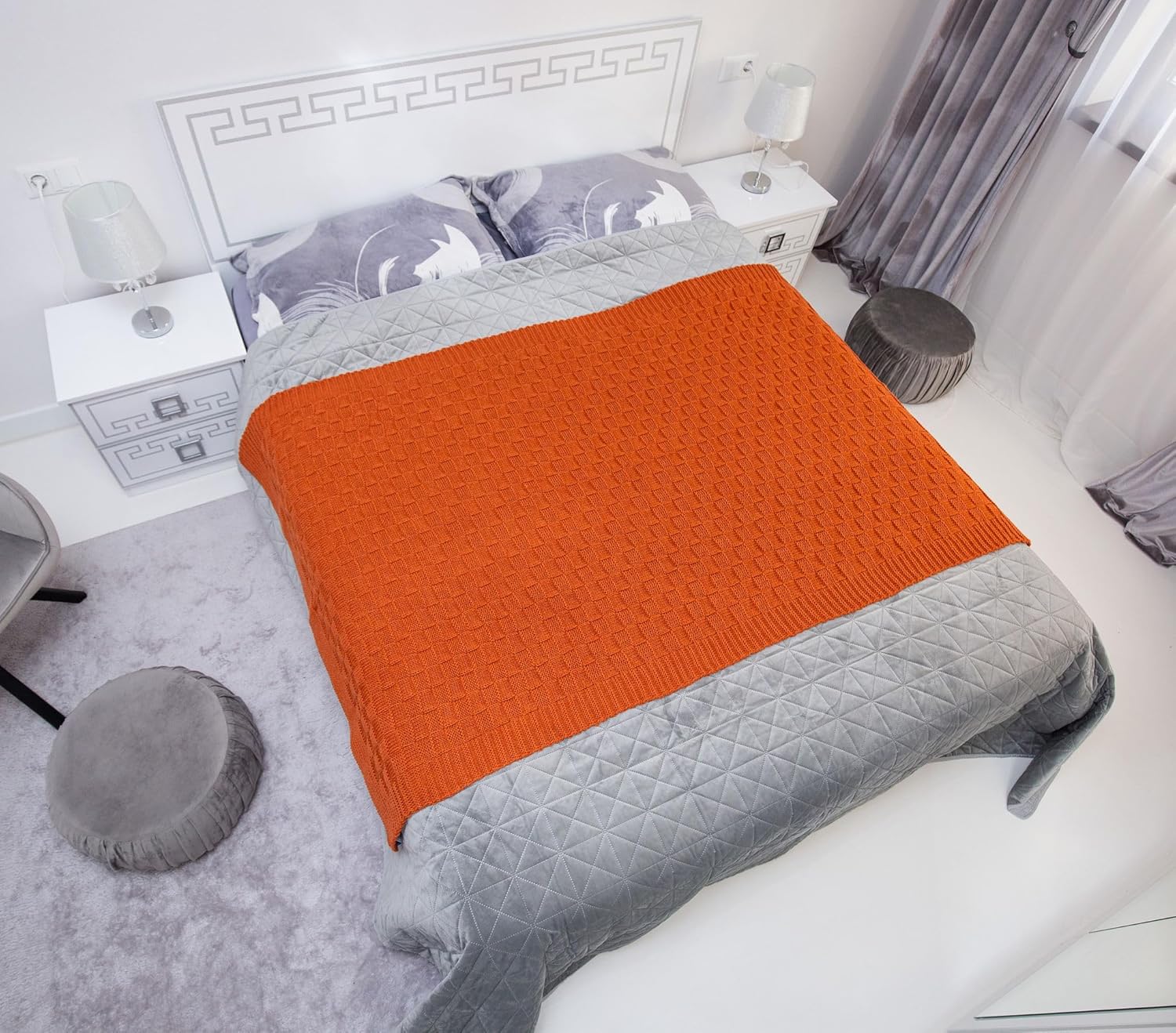 Fisherman Cable Knit Throw/Blanket 100% Virgin Wool 66.93 x 44.88 inches (Savanna) - Image 6