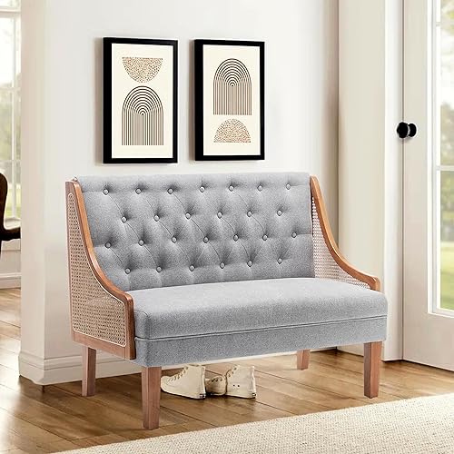 Miniatura 6 de Yongqiang Sofá de dos plazas tapizado, banco de comedor con respaldo de ratán para banqueta de cocina, comedor, sala de estar, mini sofá con