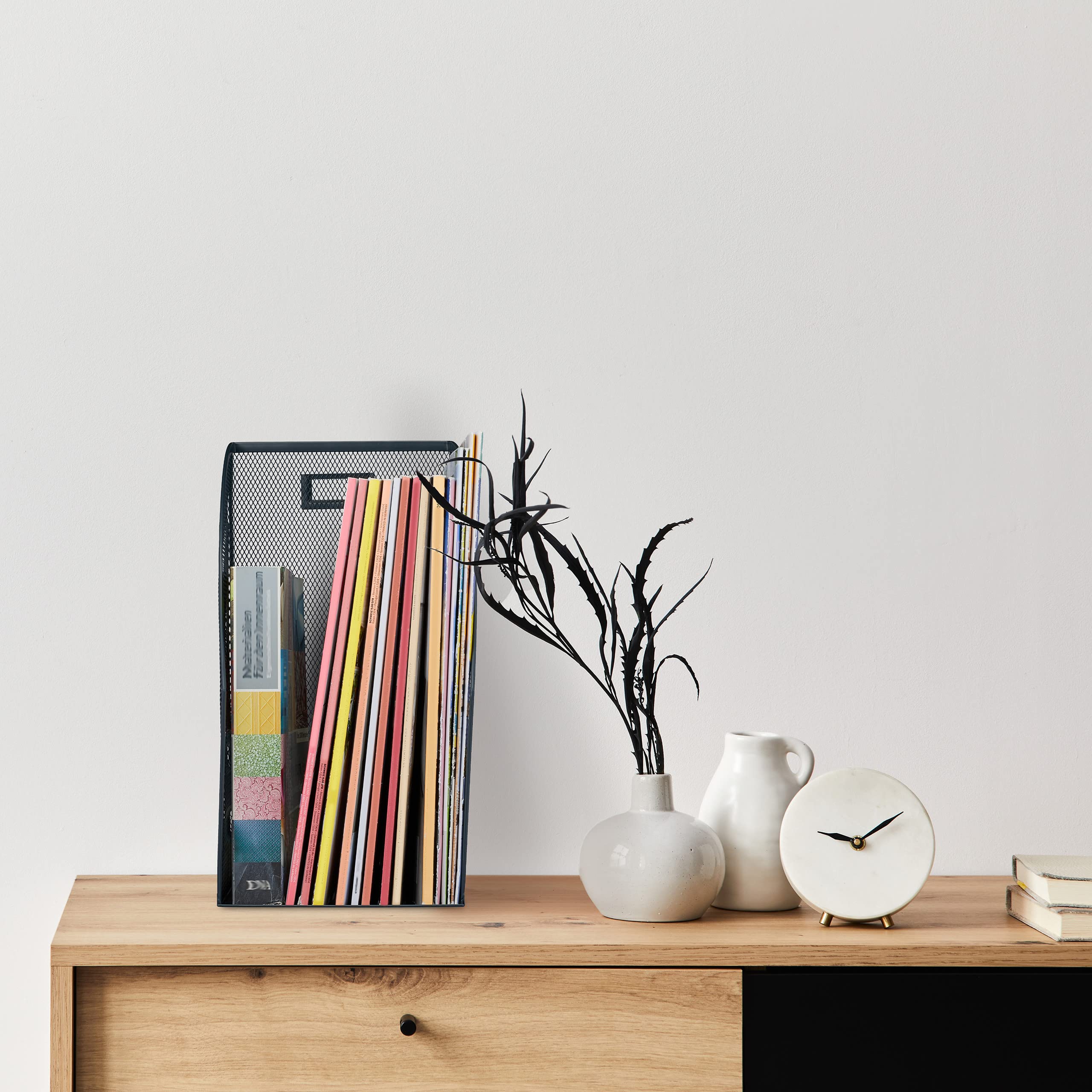 Relaxdays 3 x raccoglitori Verticali, Formato DIN A4, Design a Rete, 32 x 16 x 24,5 cm, Ufficio e Home Office, Metallo, Antracite