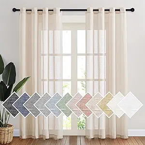 NICETOWN Semi Sheer Beige Curtains 84 inches Long, Grommet Retro Linen Curtains Window Treatments Vertical Drapes Privacy with Light Filter for Living Room, W52 x L84, 2 Panels
